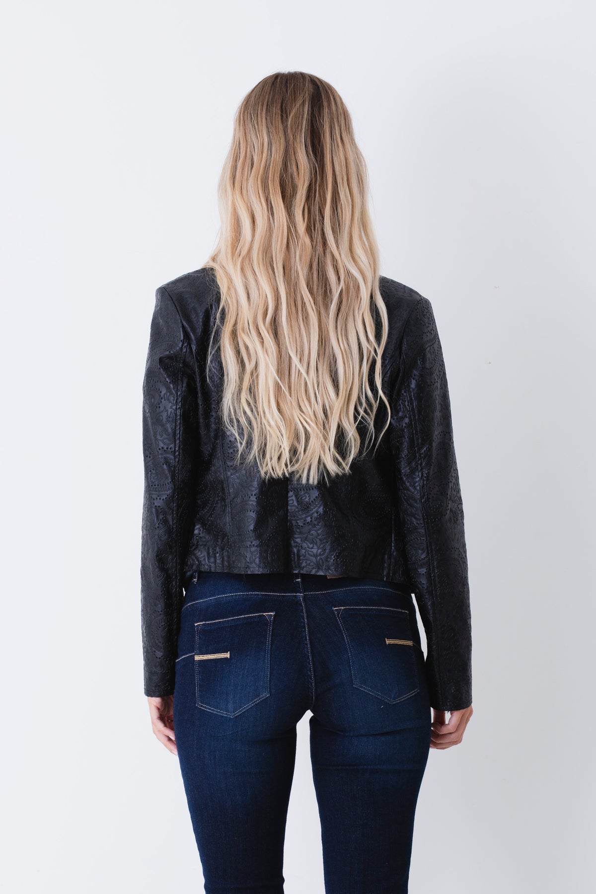 Chiodo in tessuto effetto pelle con texture paisley - FW27