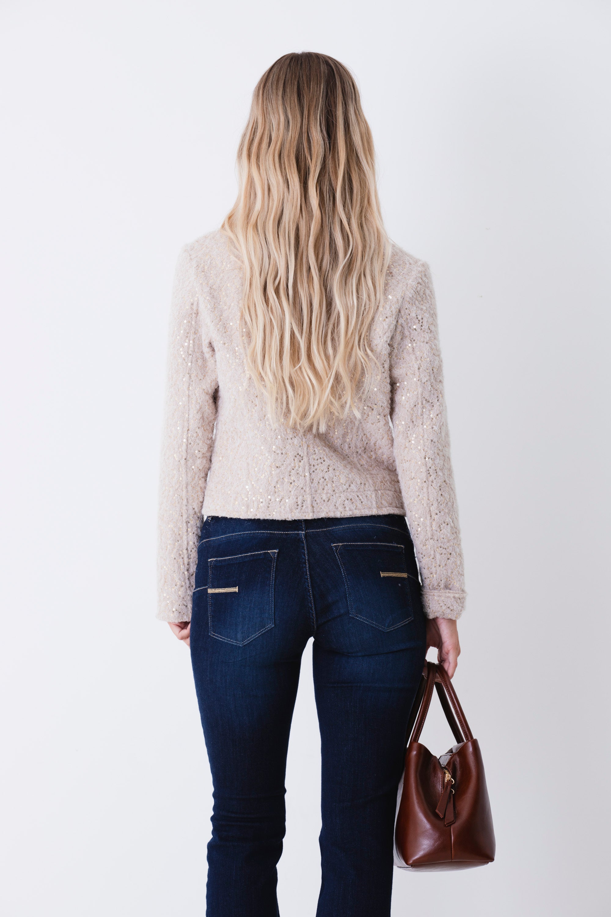 Giacca corta in lana cotta con paillettes e cerniera - FW27