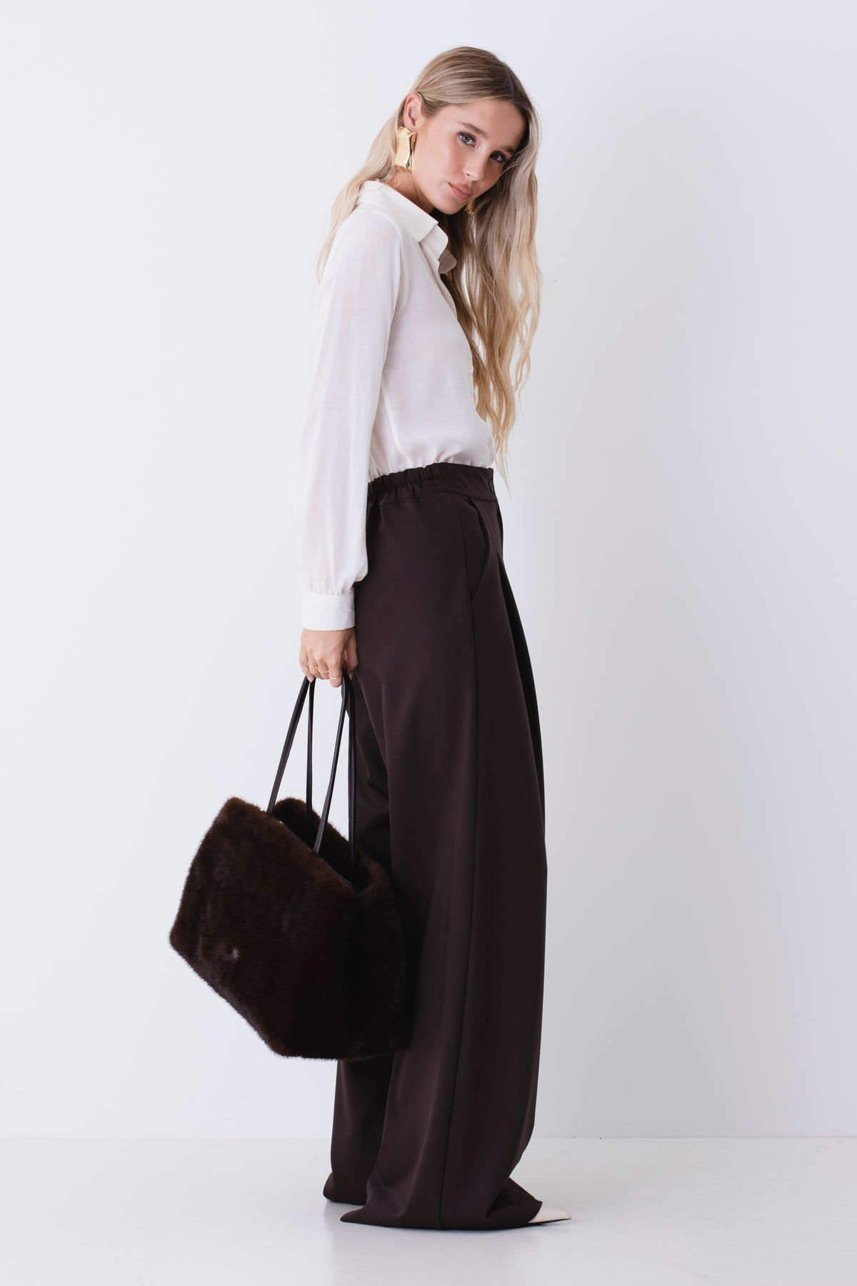 Pantalone palazzo con pinces in tessuto tecnico - FW27