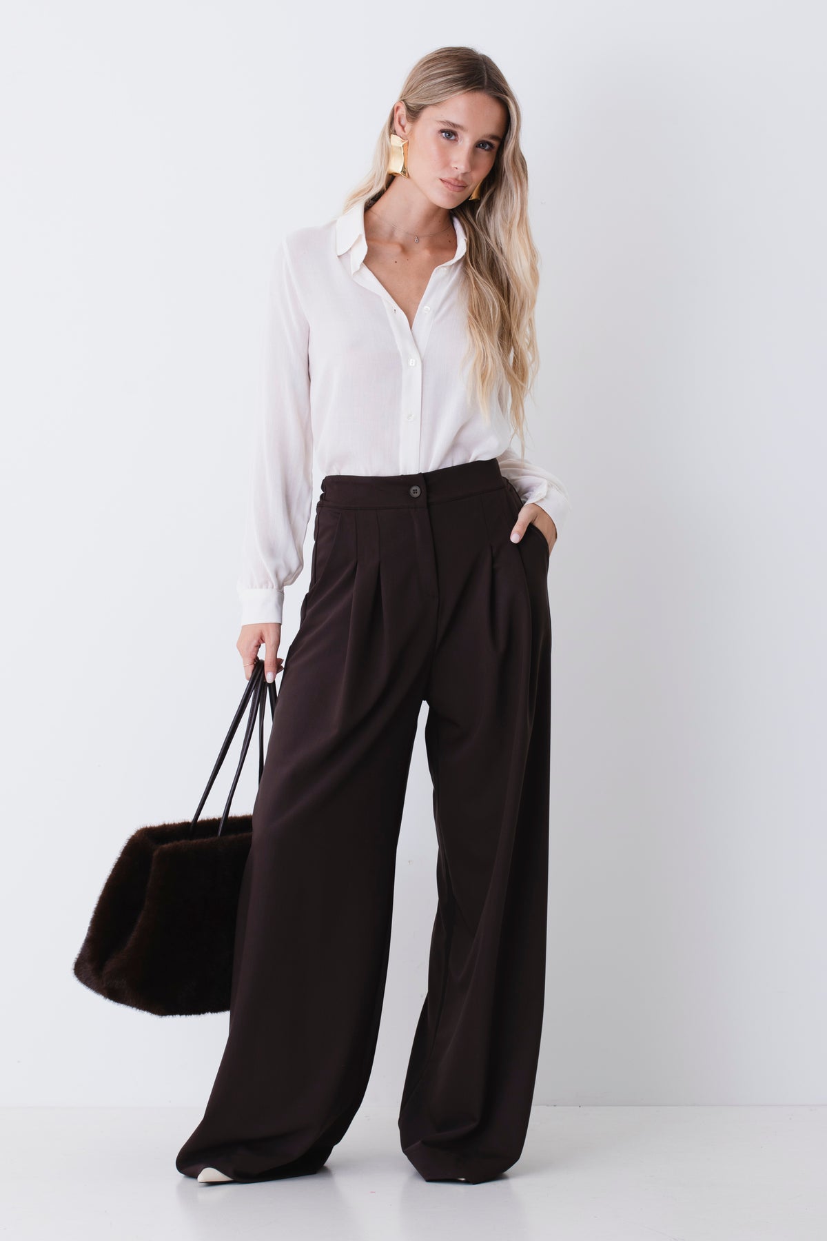 Pantalone palazzo con pinces in tessuto tecnico - FW27