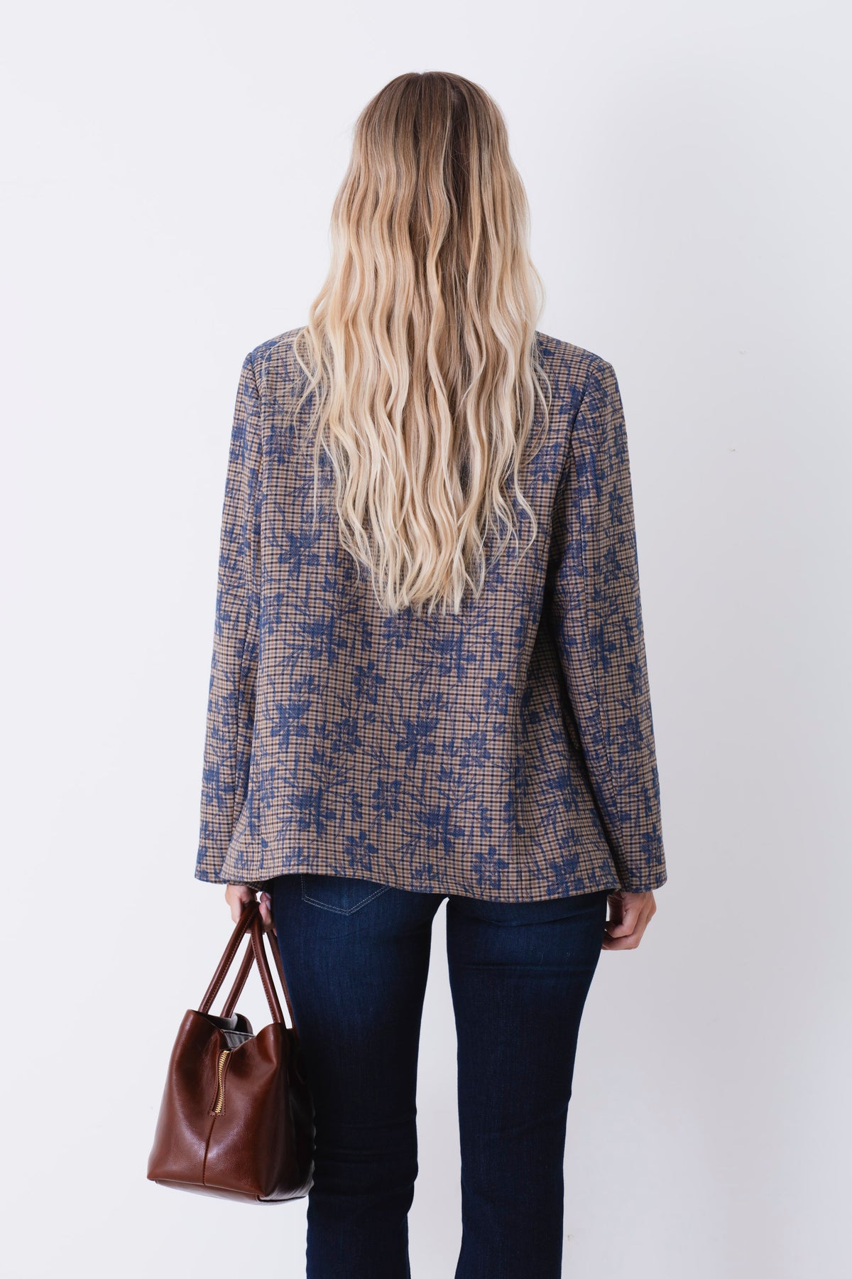 Blazer ad un petto a quadri con ricamo floreale - FW27