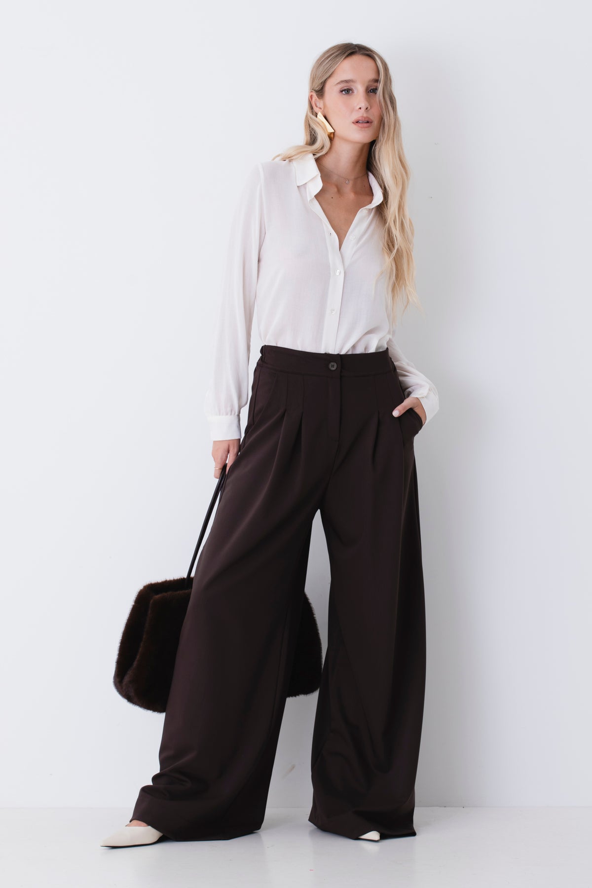 Pantalone palazzo con pinces in tessuto tecnico - FW27