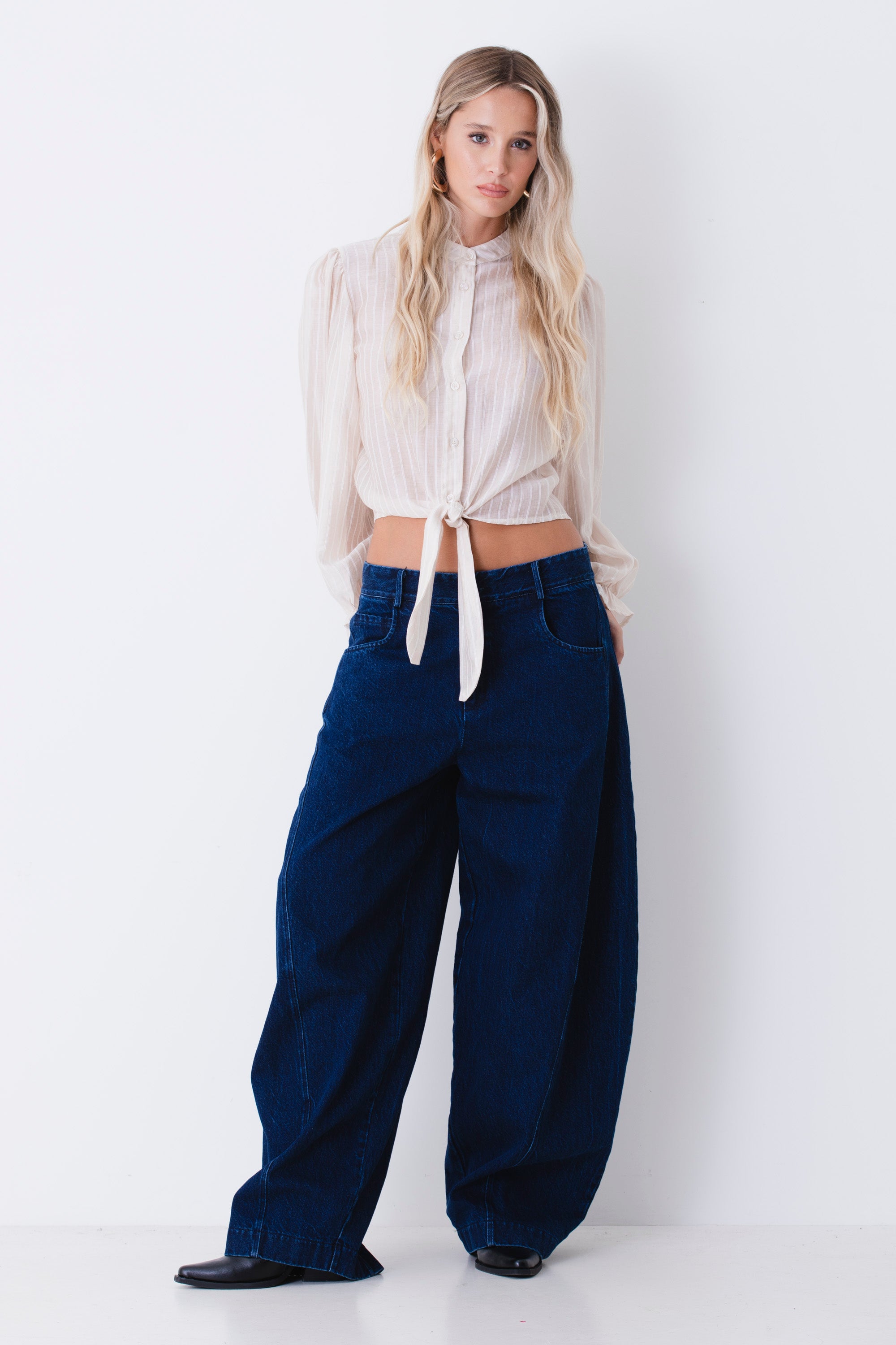 Pantalone barrel fit over in tessuto effetto jeans - FW27