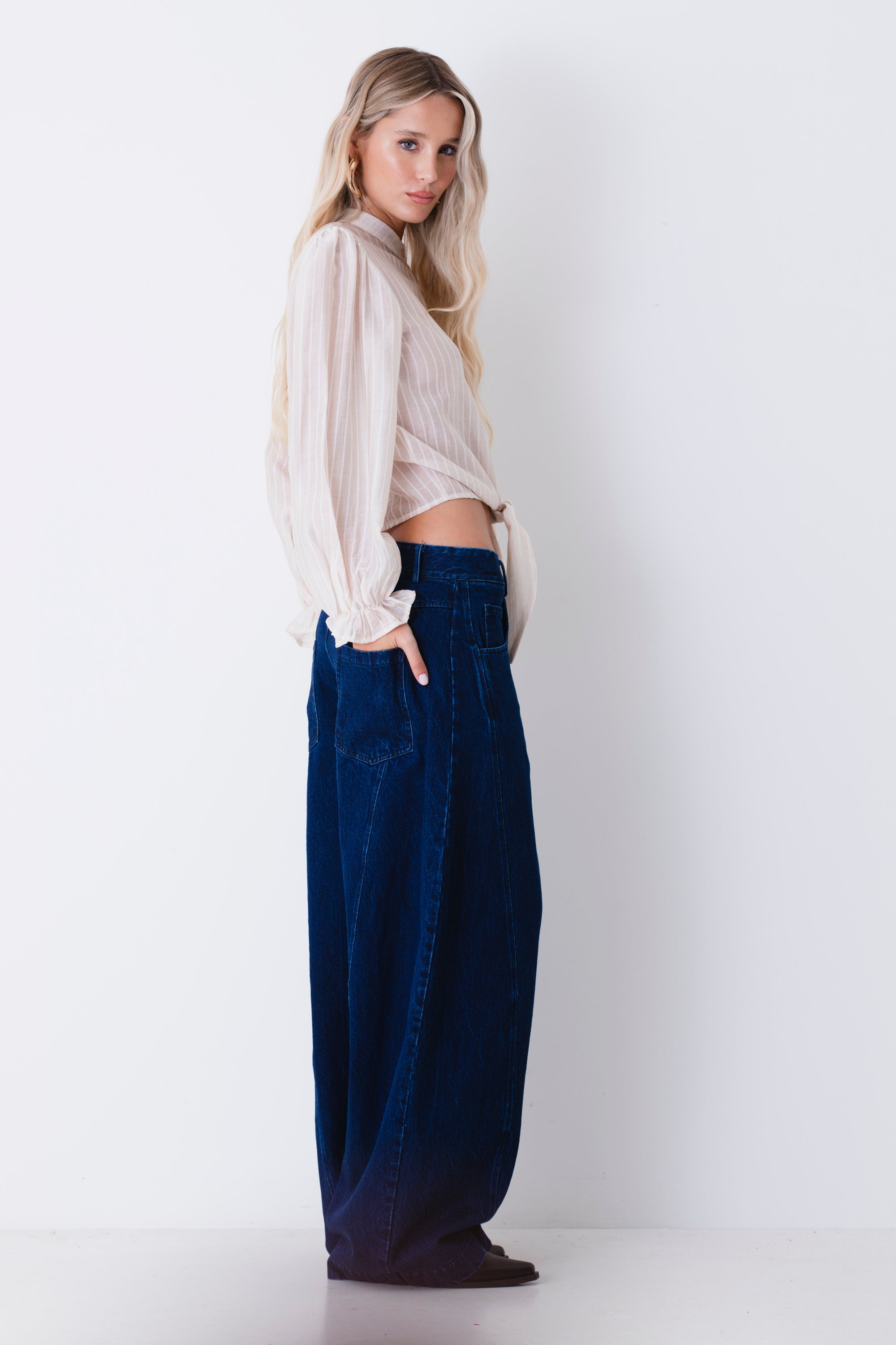 Pantalone barrel fit over in tessuto effetto jeans - FW27