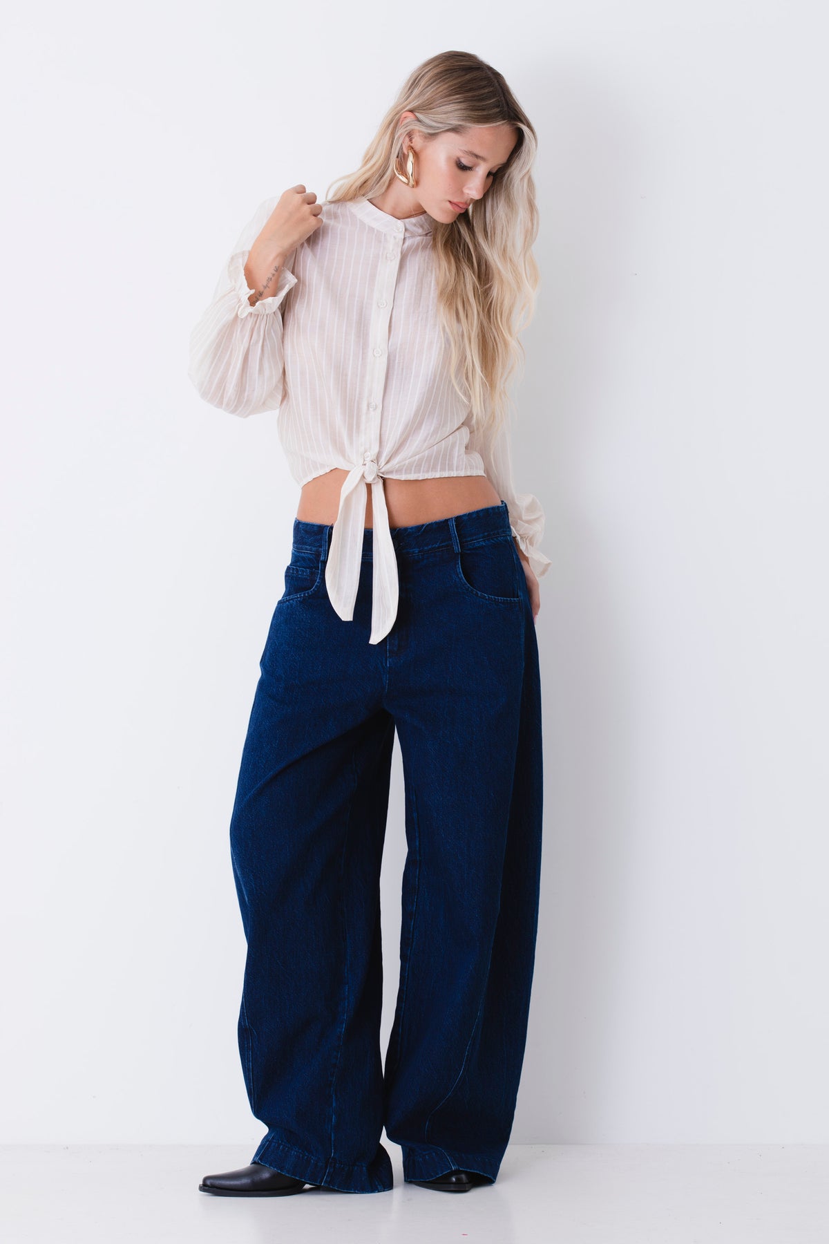 Pantalone barrel fit over in tessuto effetto jeans - FW27