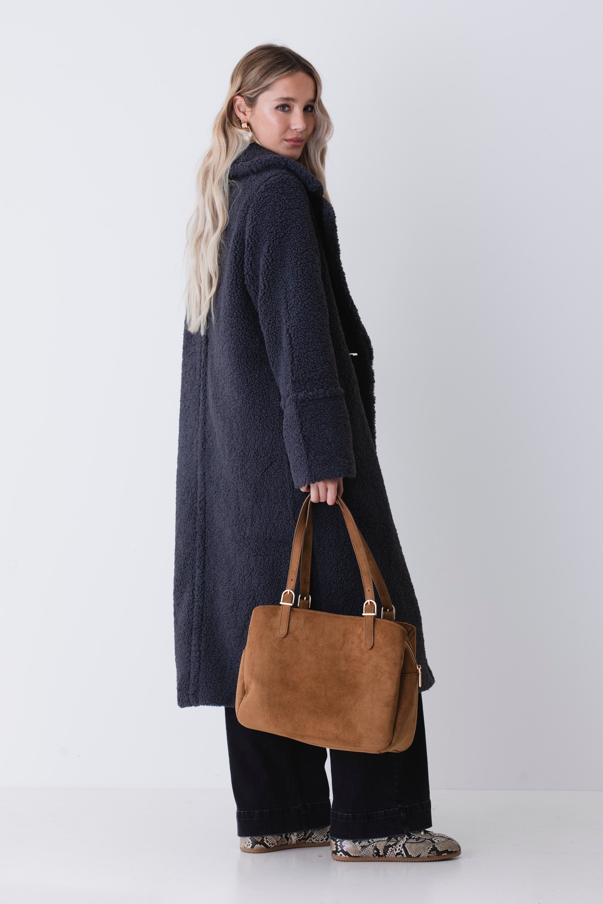 Cappotto lungo doppio petto teddy - FW26