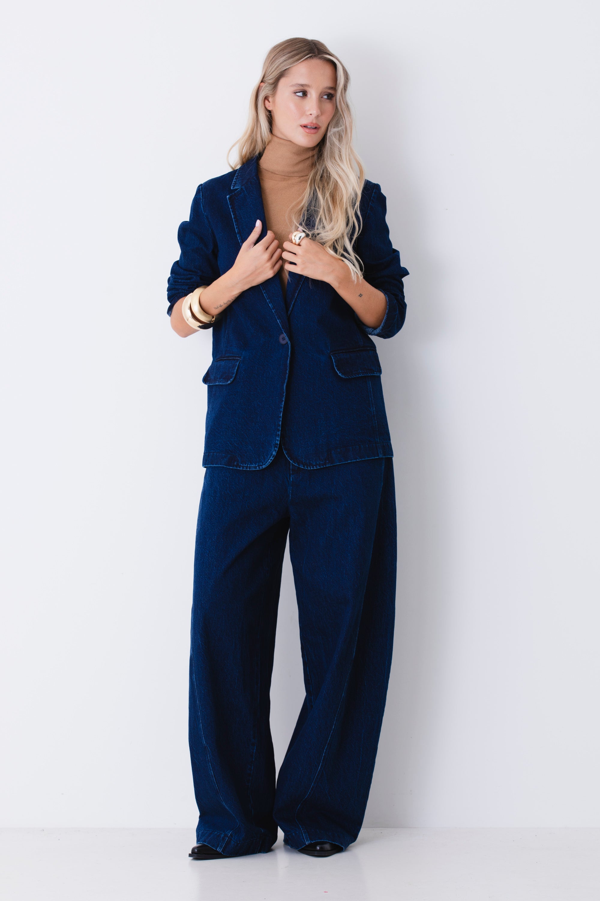 Blazer ad un petto in tessuto effetto jeans - FW27