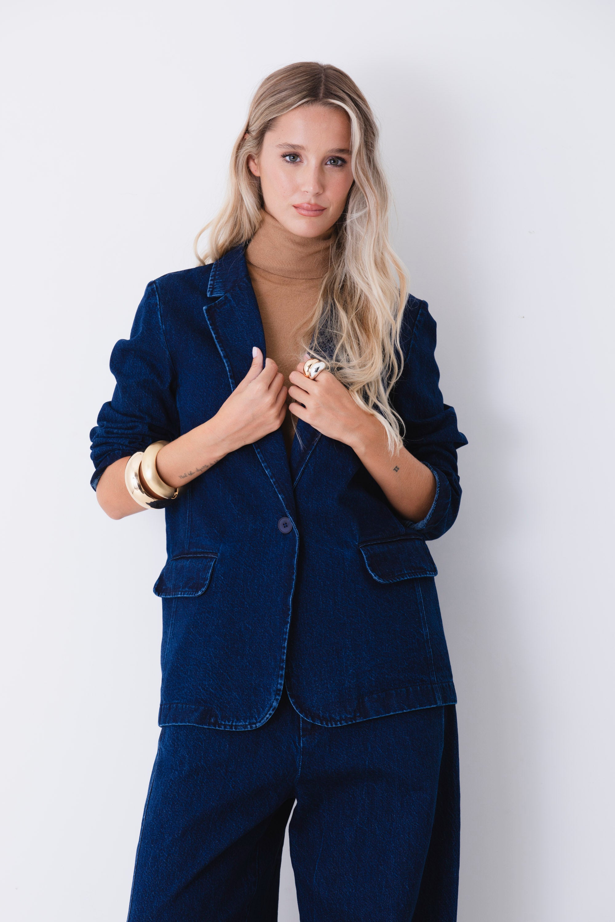 Blazer ad un petto in tessuto effetto jeans - FW27