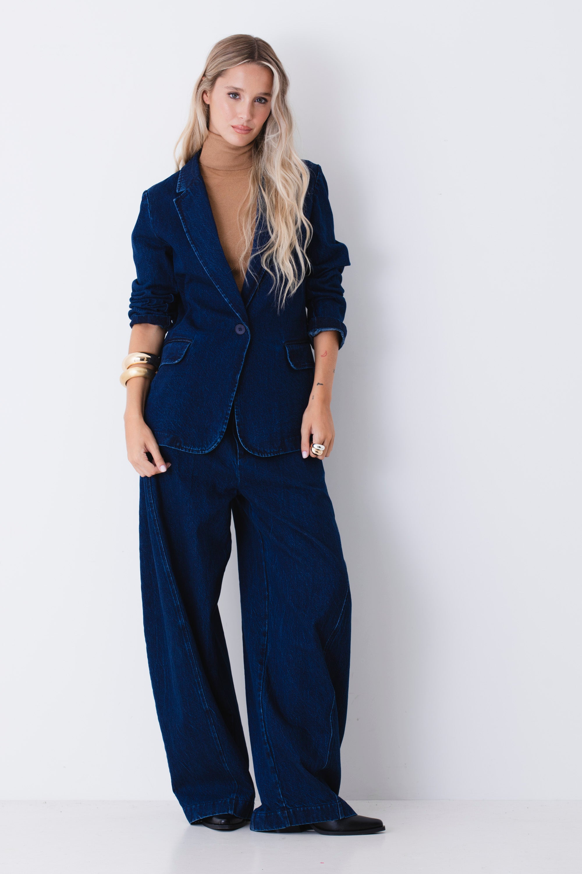 Blazer ad un petto in tessuto effetto jeans - FW27