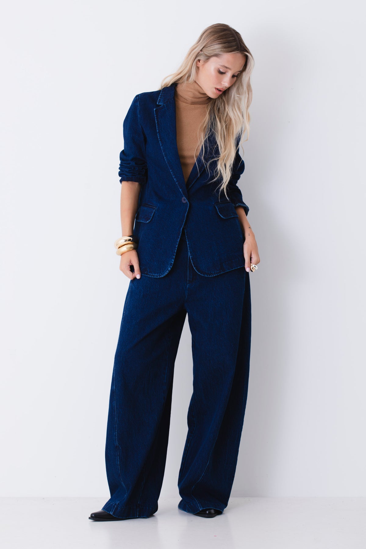 Blazer ad un petto in tessuto effetto jeans - FW27