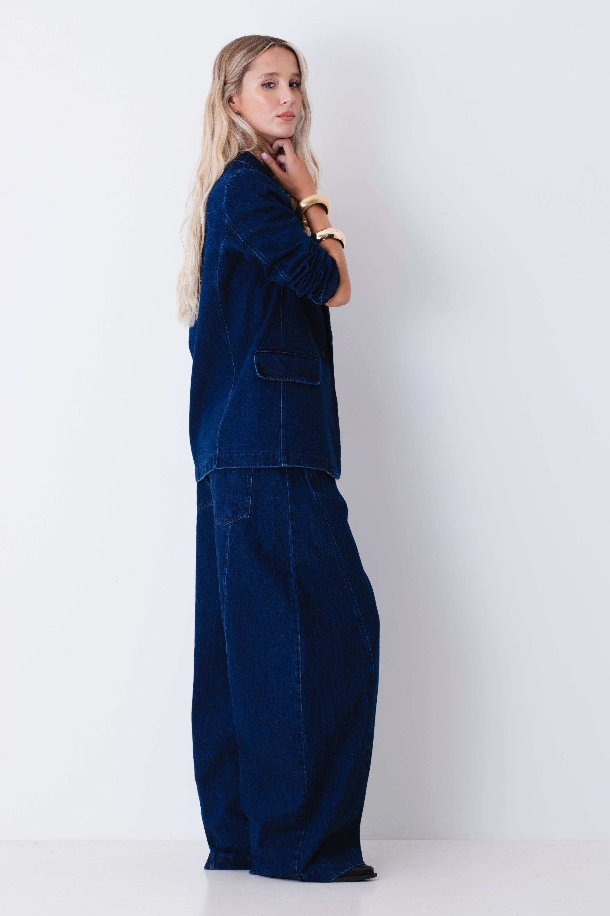 Blazer ad un petto in tessuto effetto jeans - FW27