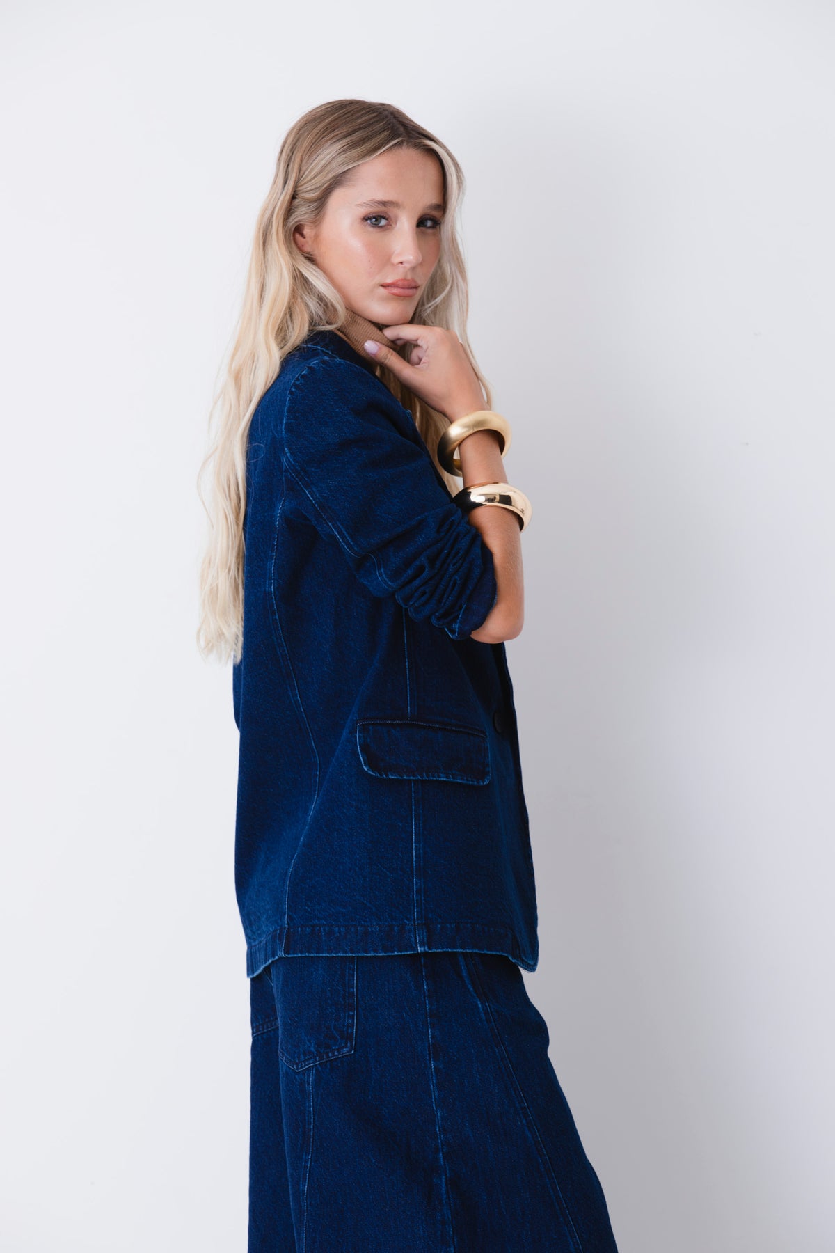 Blazer ad un petto in tessuto effetto jeans - FW27