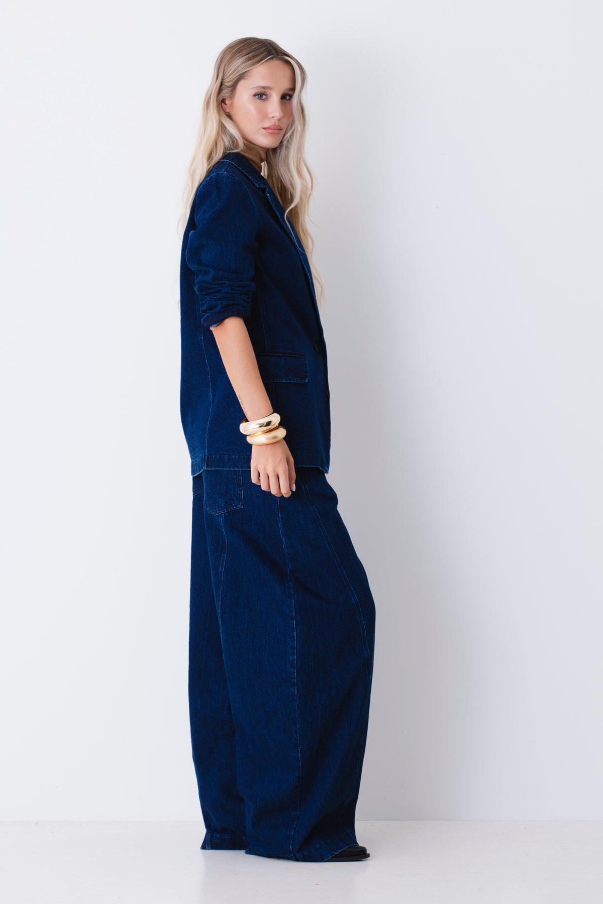 Blazer ad un petto in tessuto effetto jeans - FW27