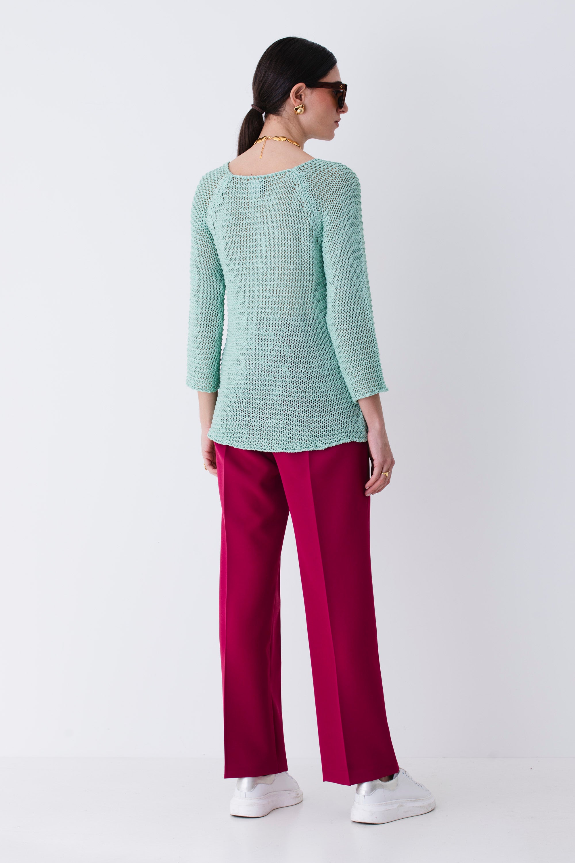 Pantalone a palazzo in tessuto tecnico elasticizzato - PE25
