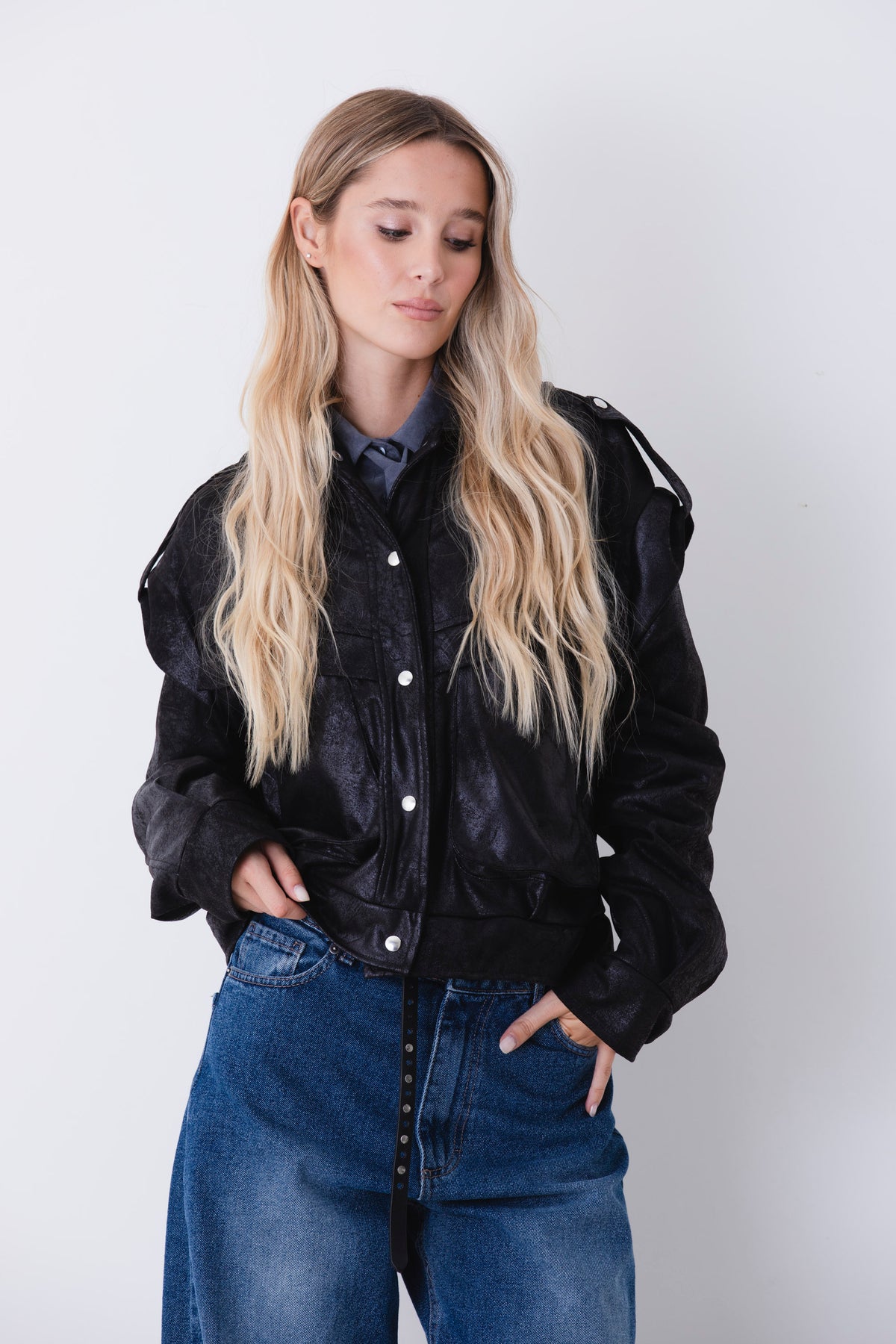 Bomber utility in tessuto effetto pelle - FW27