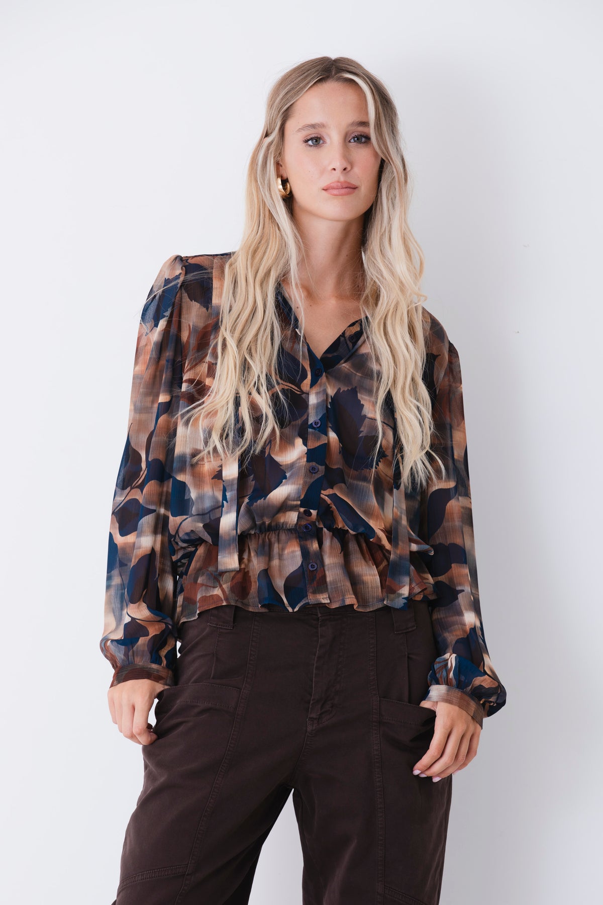 Camicia in georgette fantasia botanica astratta - FW27