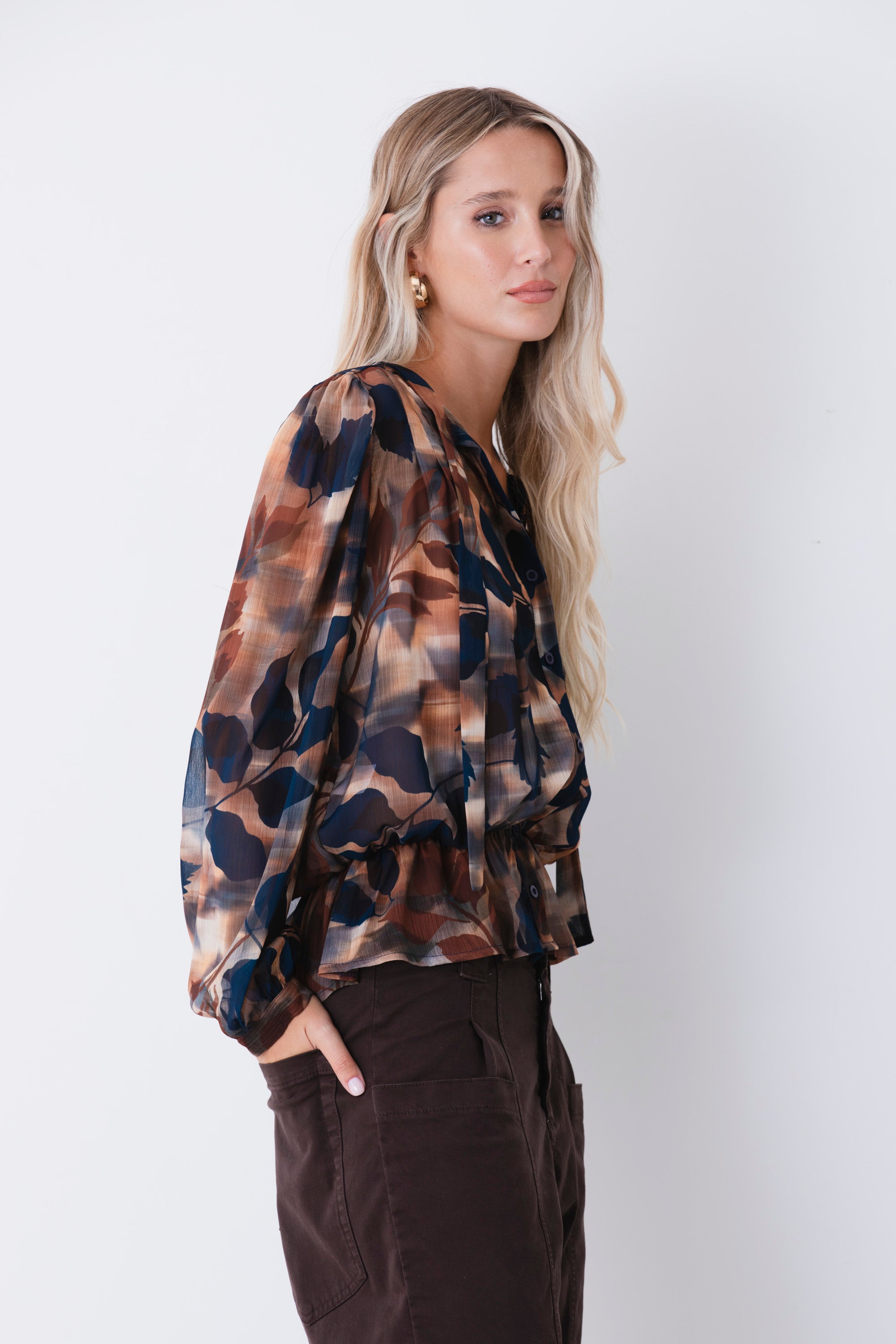 Camicia in georgette fantasia botanica astratta - FW27