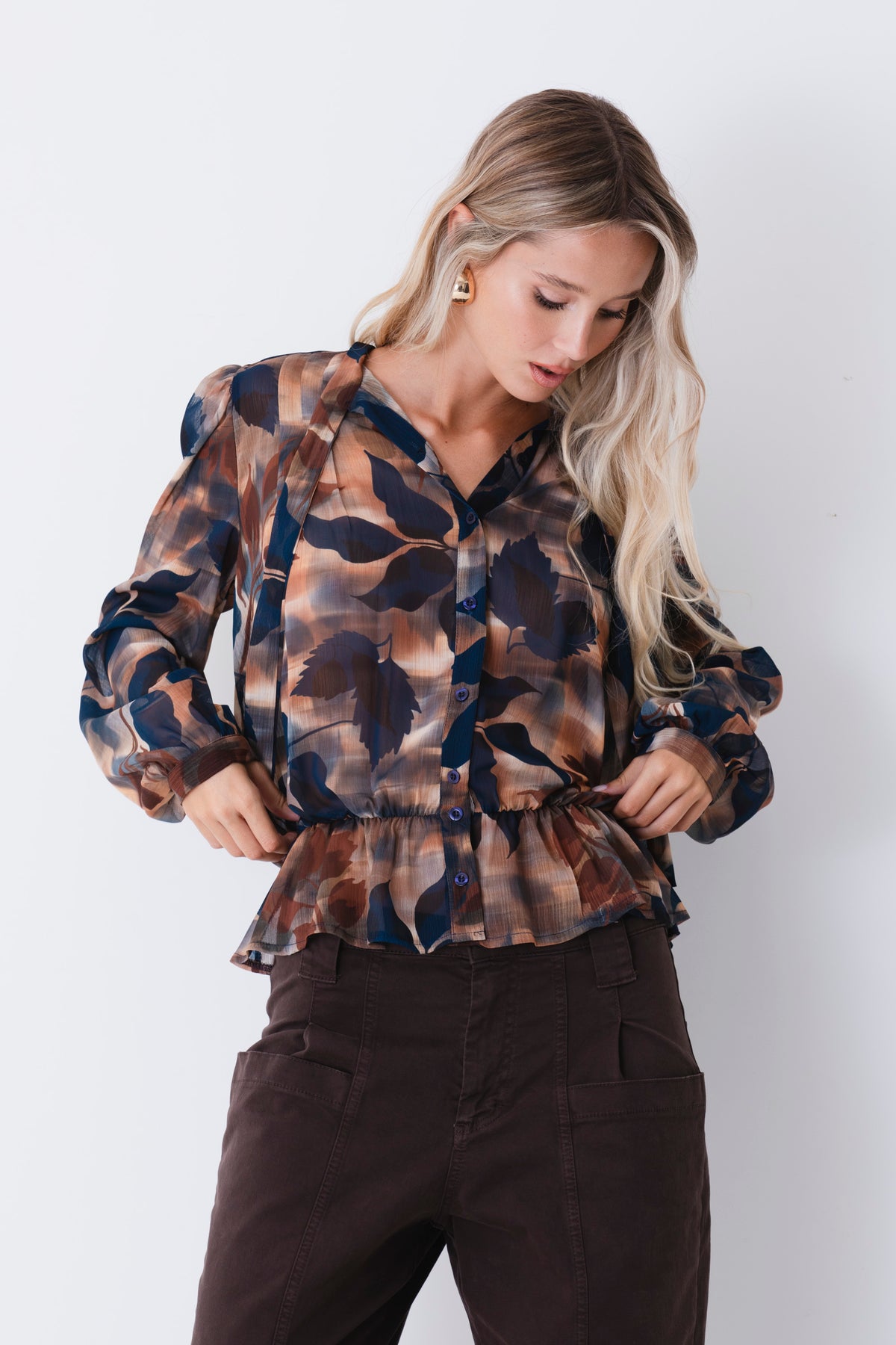 Camicia in georgette fantasia botanica astratta - FW27