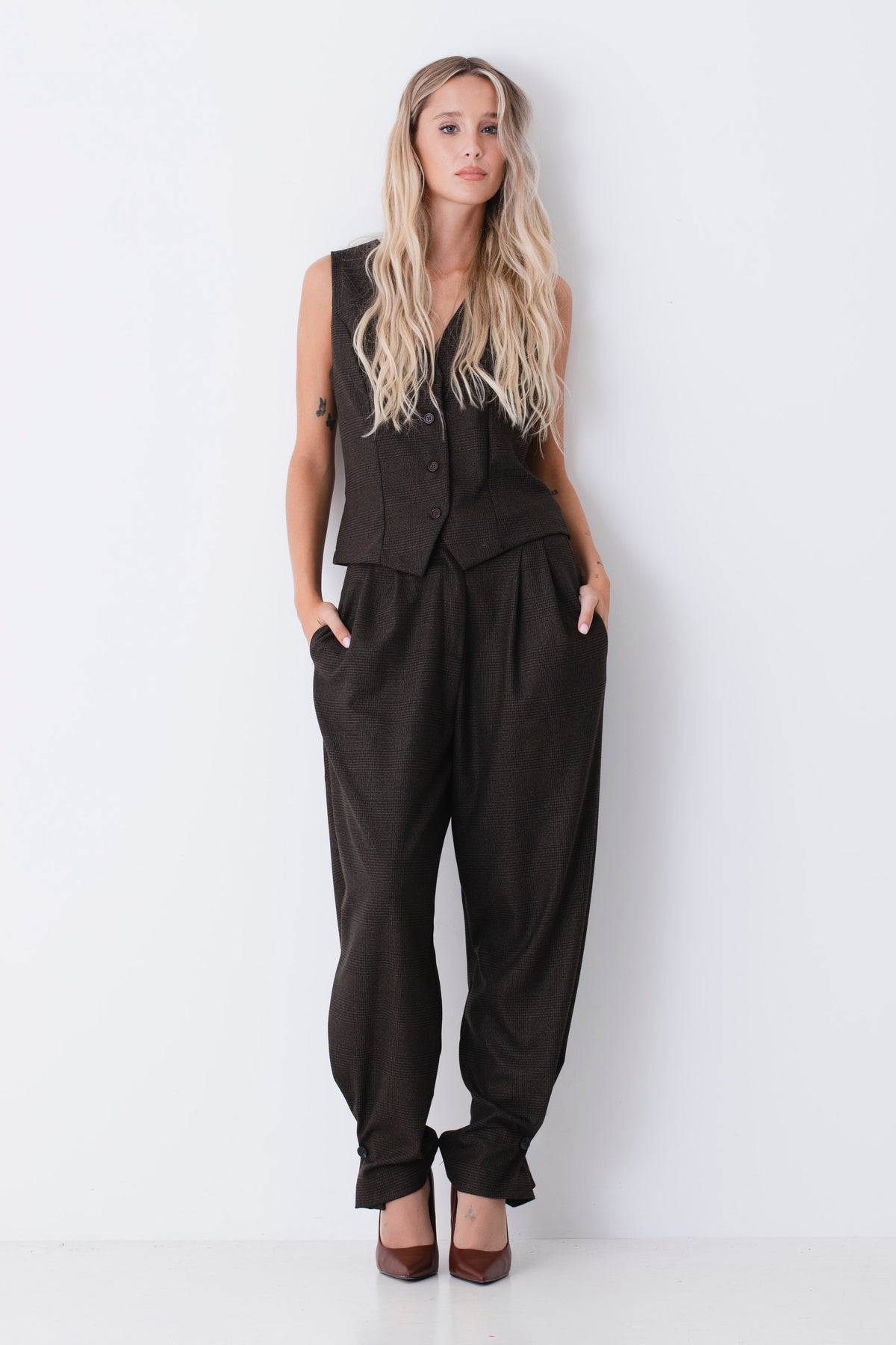 Pantalone slouchy in Principe di Galles - FW27