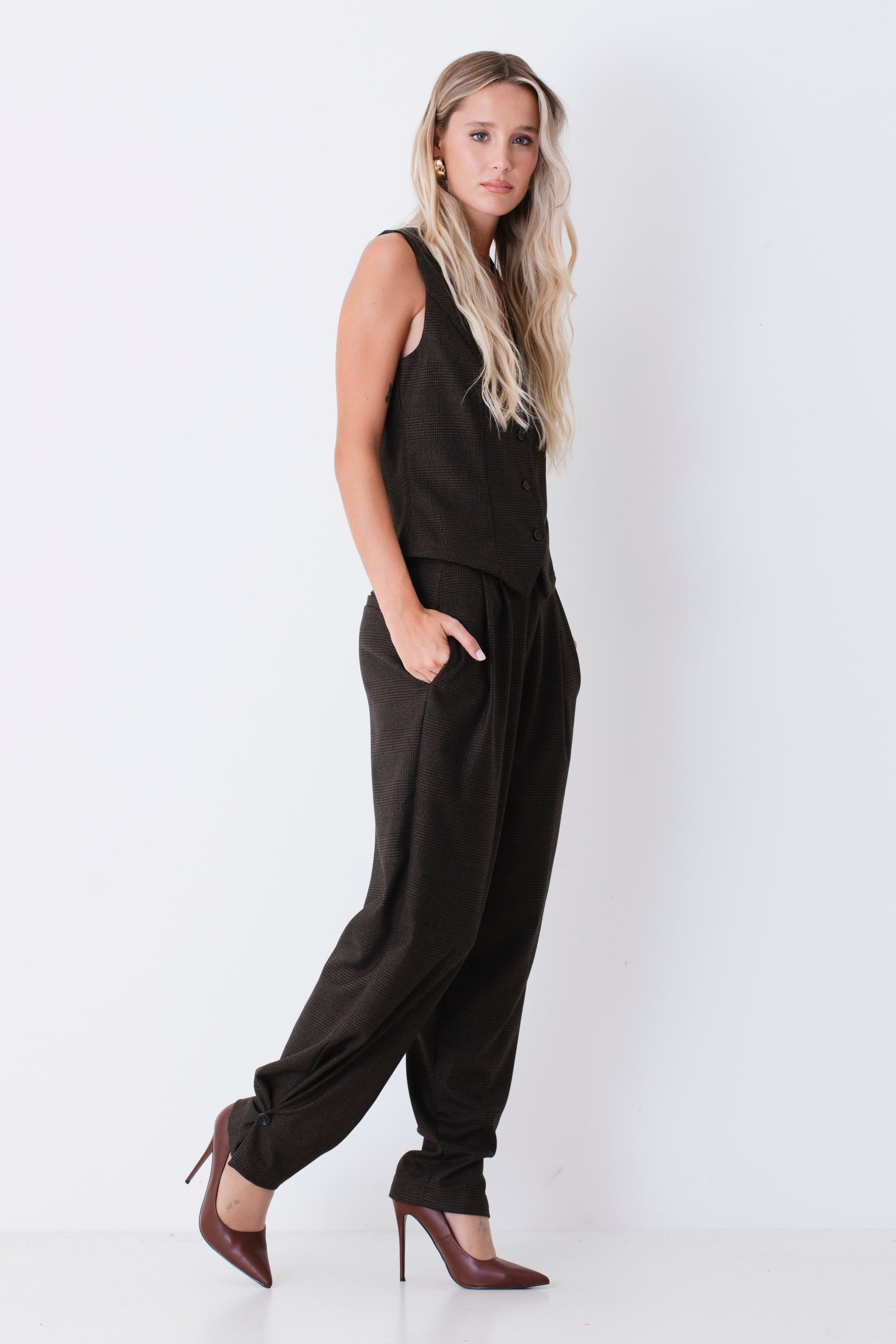 Pantalone slouchy in Principe di Galles - FW27