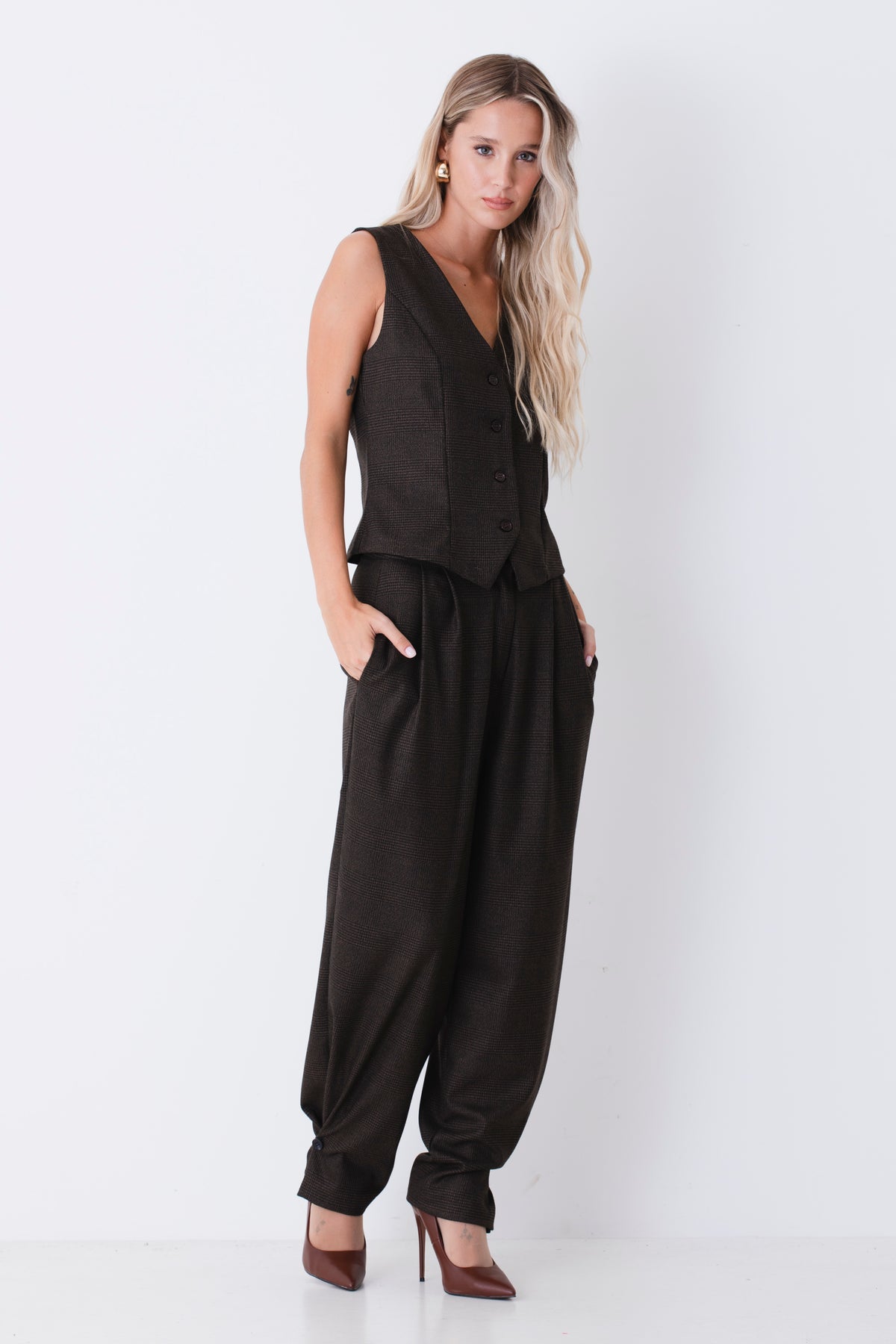 Pantalone slouchy in Principe di Galles - FW27
