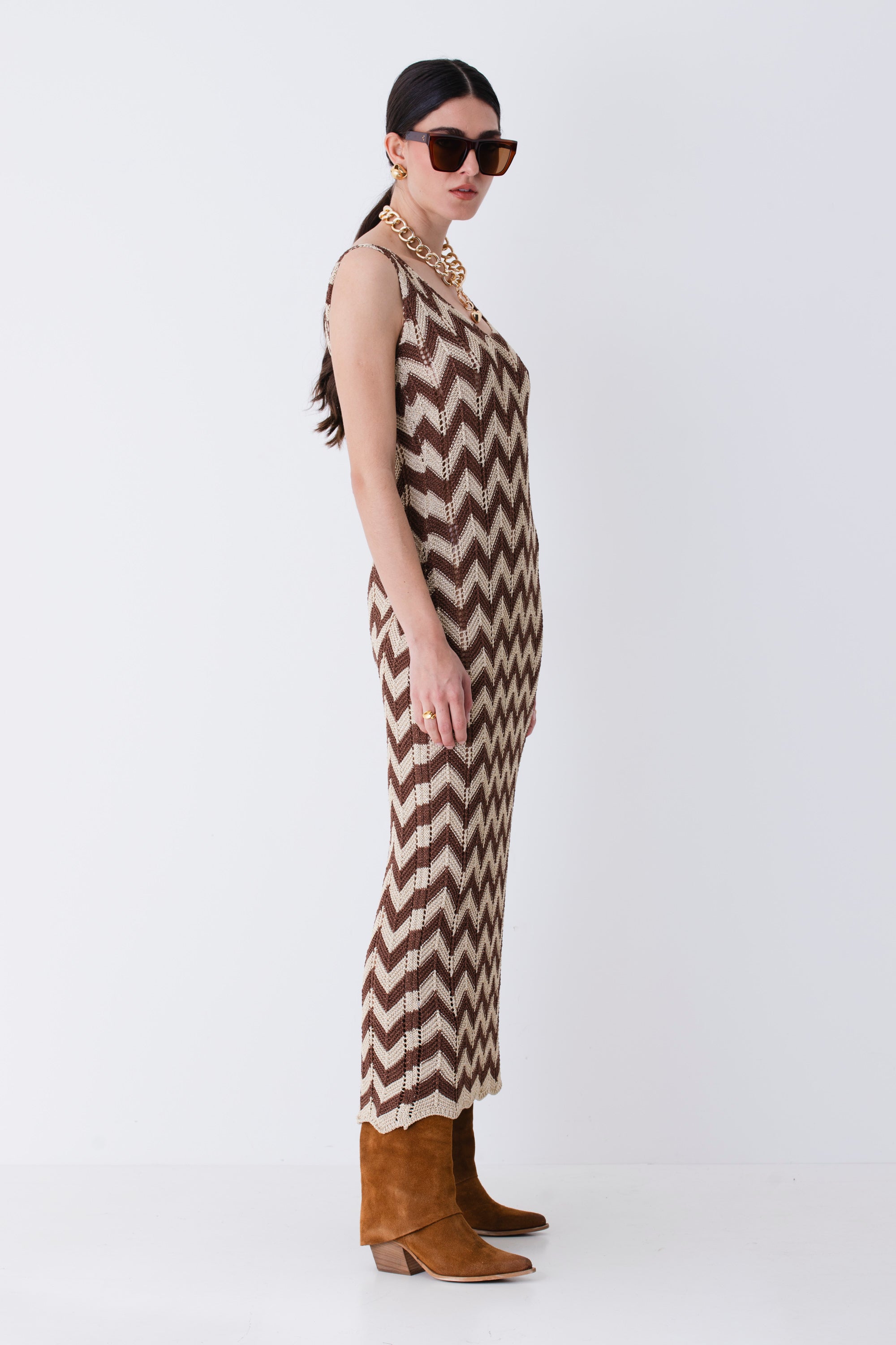 Abito lungo in maglia traforata lurex - PE25