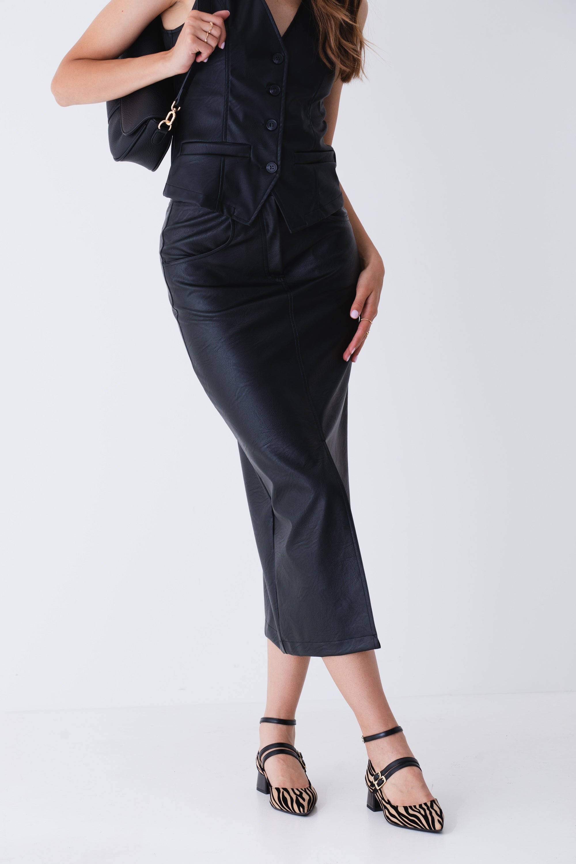 Gonna lunga a tubino in similpelle - FW25