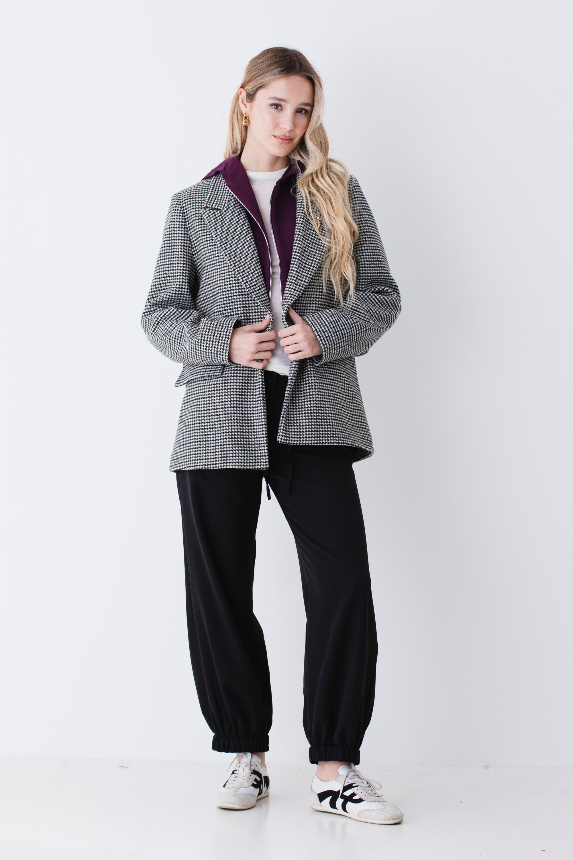 Blazer ad un petto in tessuto pied de poule - FW26