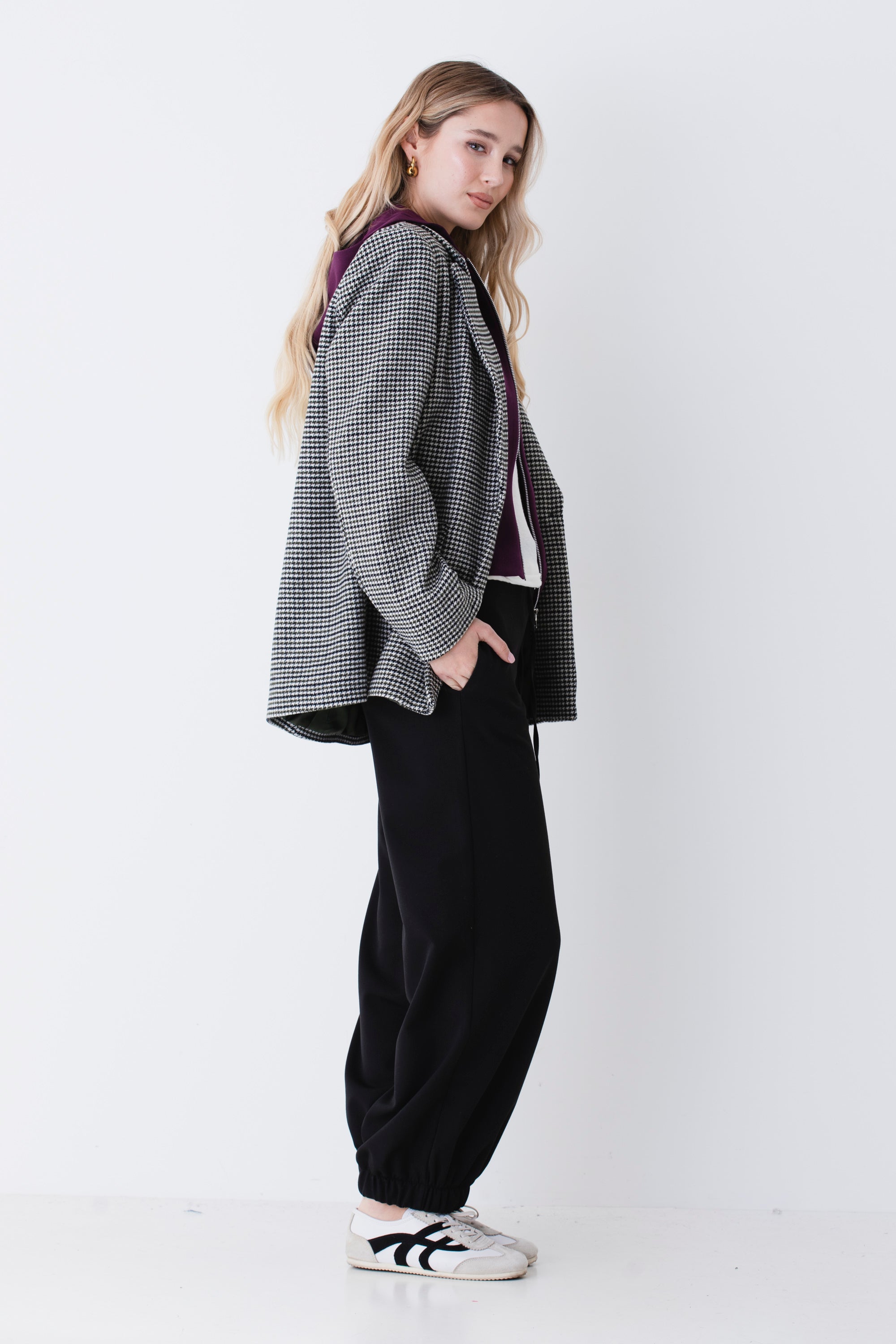 Blazer ad un petto in tessuto pied de poule - FW26