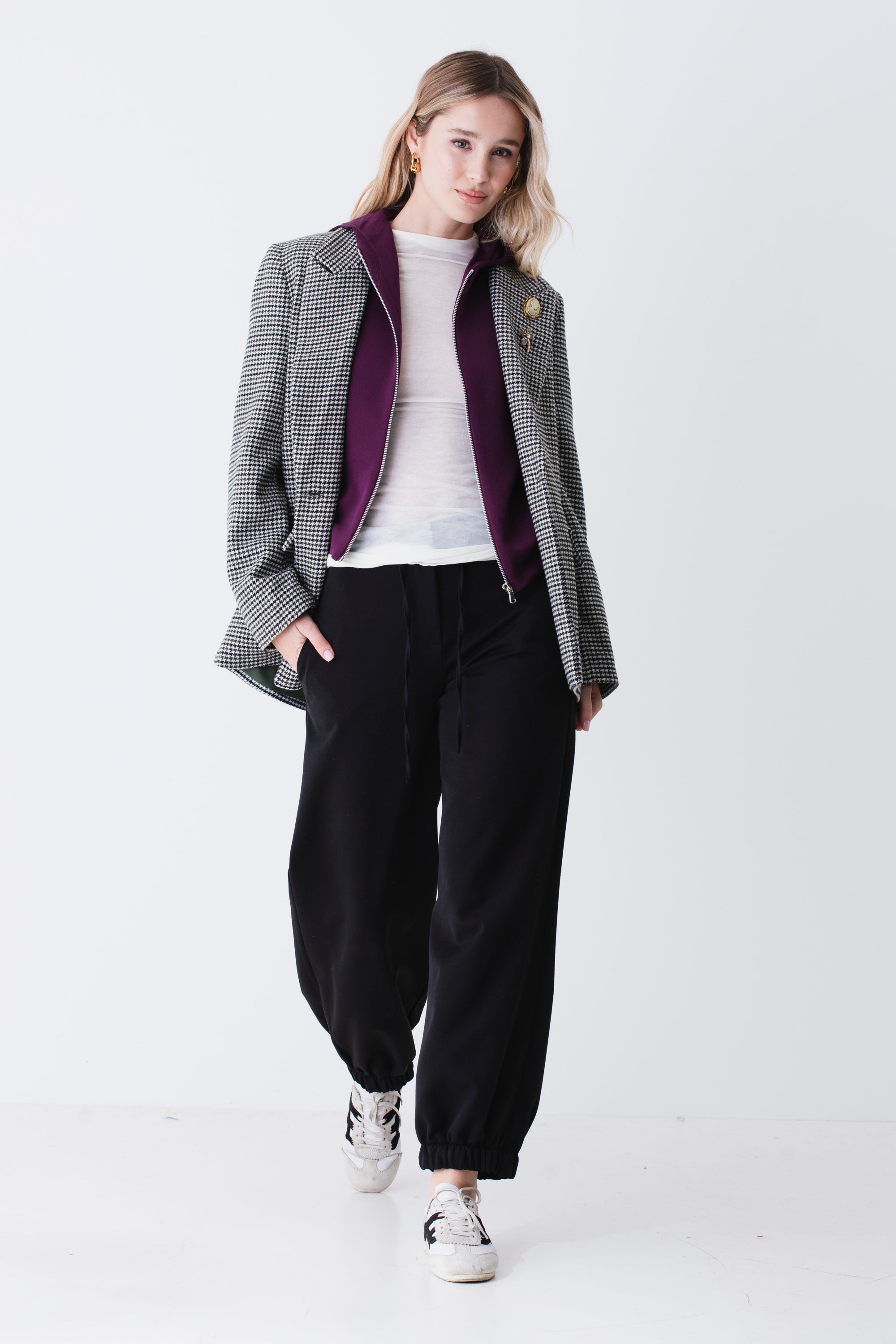 Blazer ad un petto in tessuto pied de poule - FW26