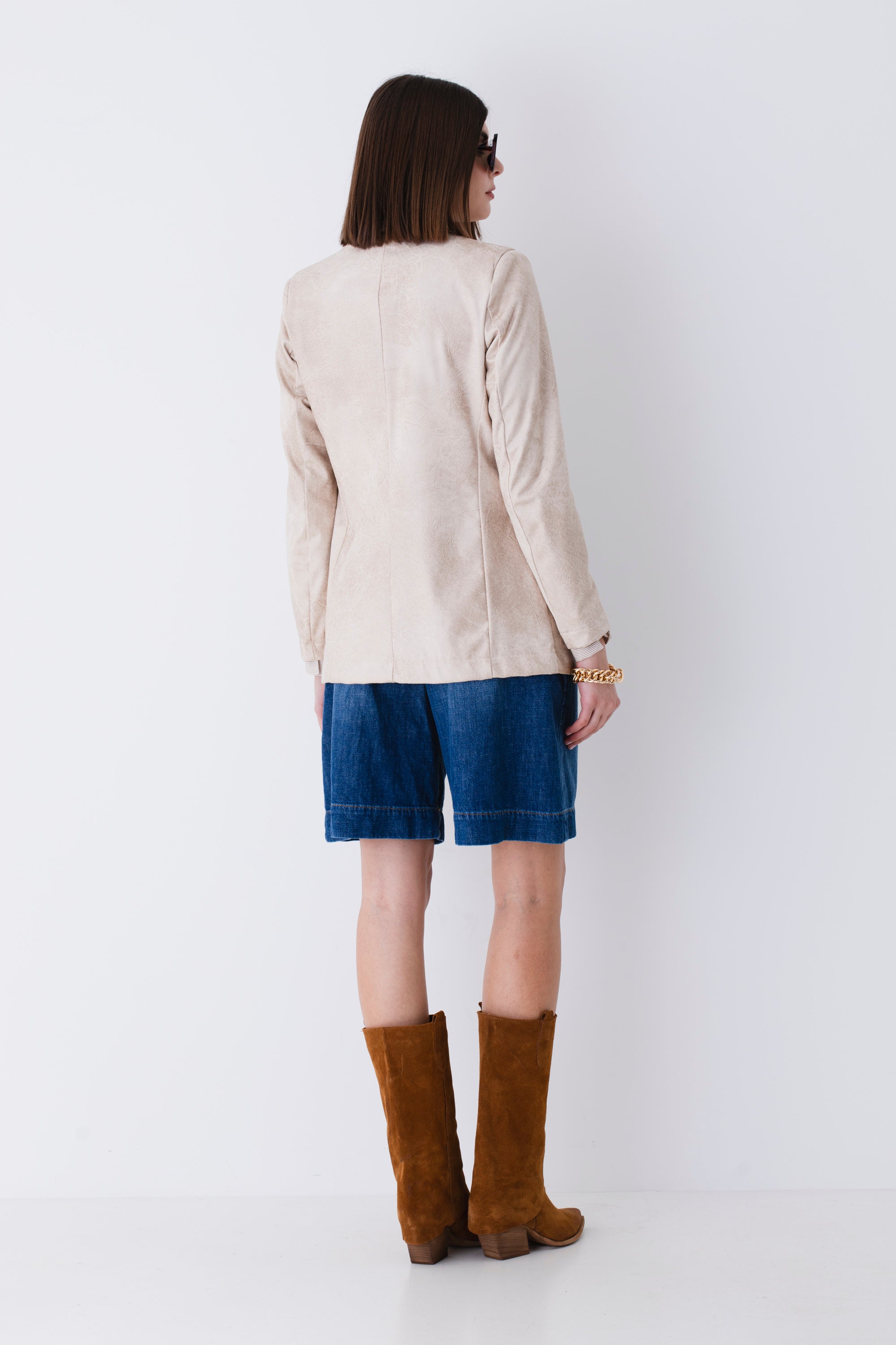 Blazer ad un petto in similpelle vintage - PE25