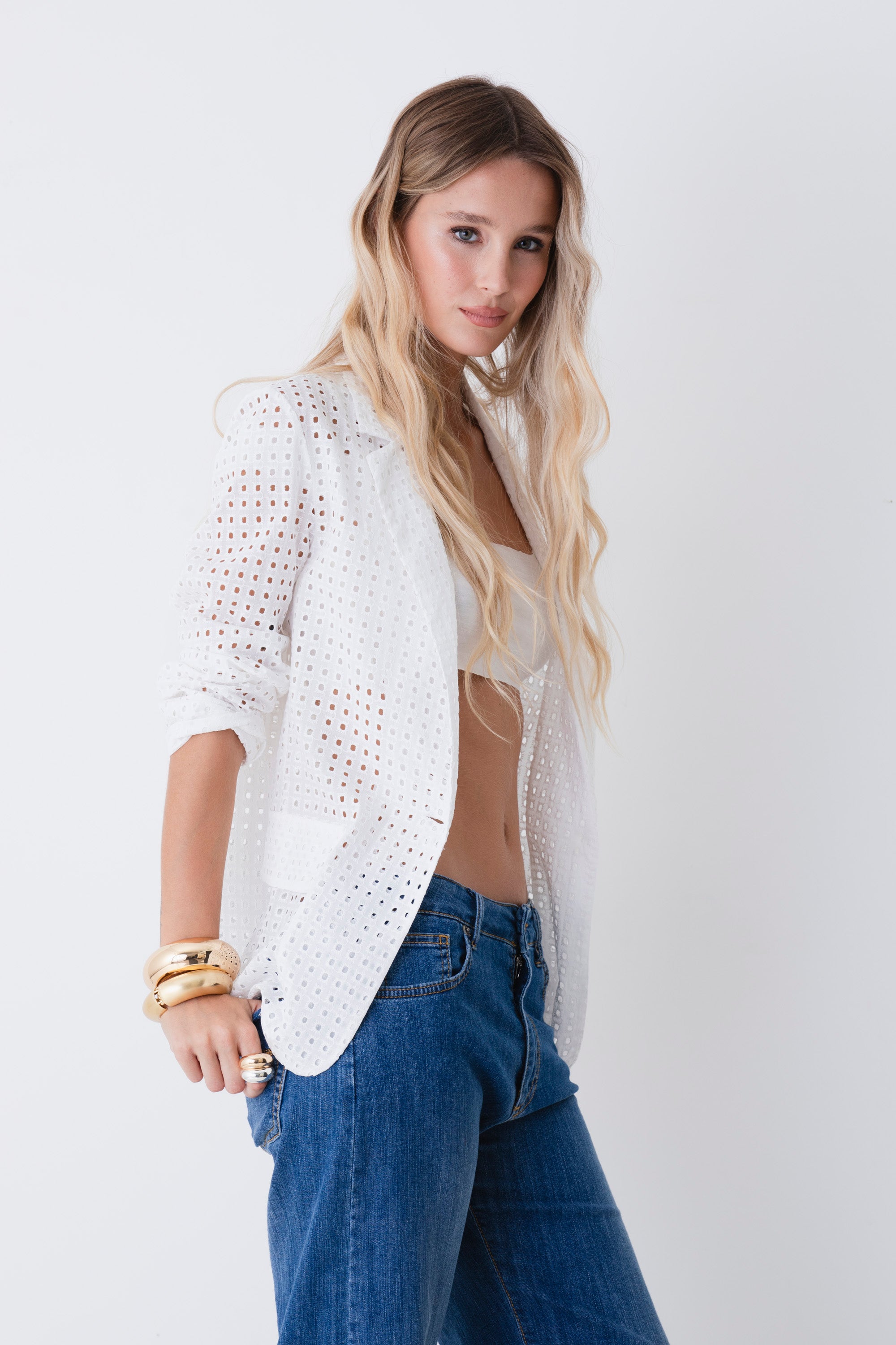 Blazer ad un petto cotone in pizzo sangallo - PE26