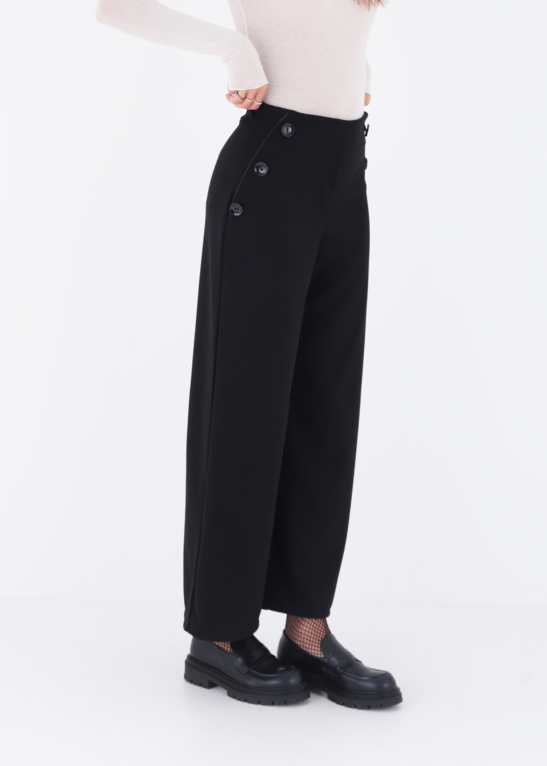 Pantalone palazzo con bottoni in scuba crepe - FW23