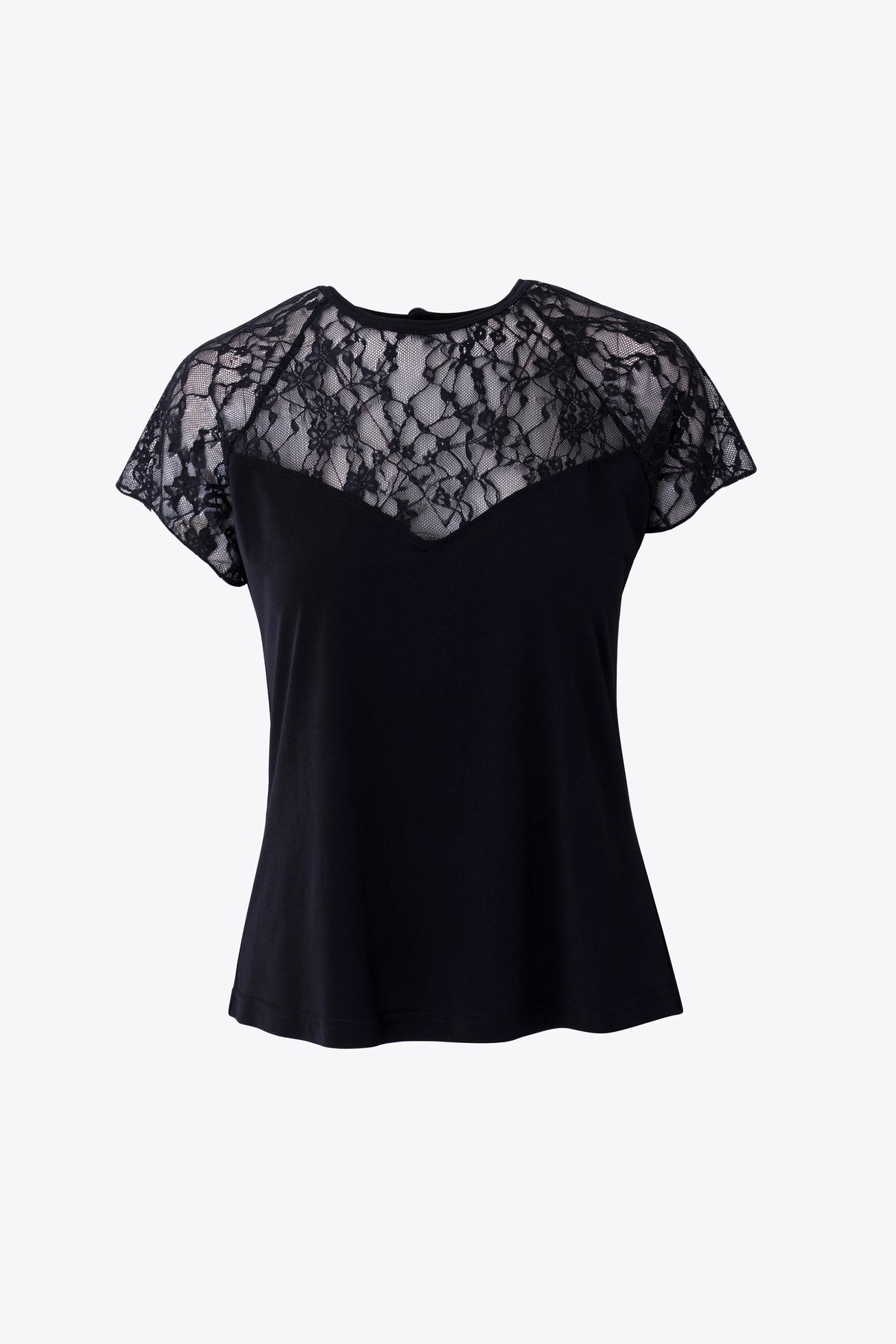 T-shirt in jersey elastIcizzato con inserto in pizzo - FW27