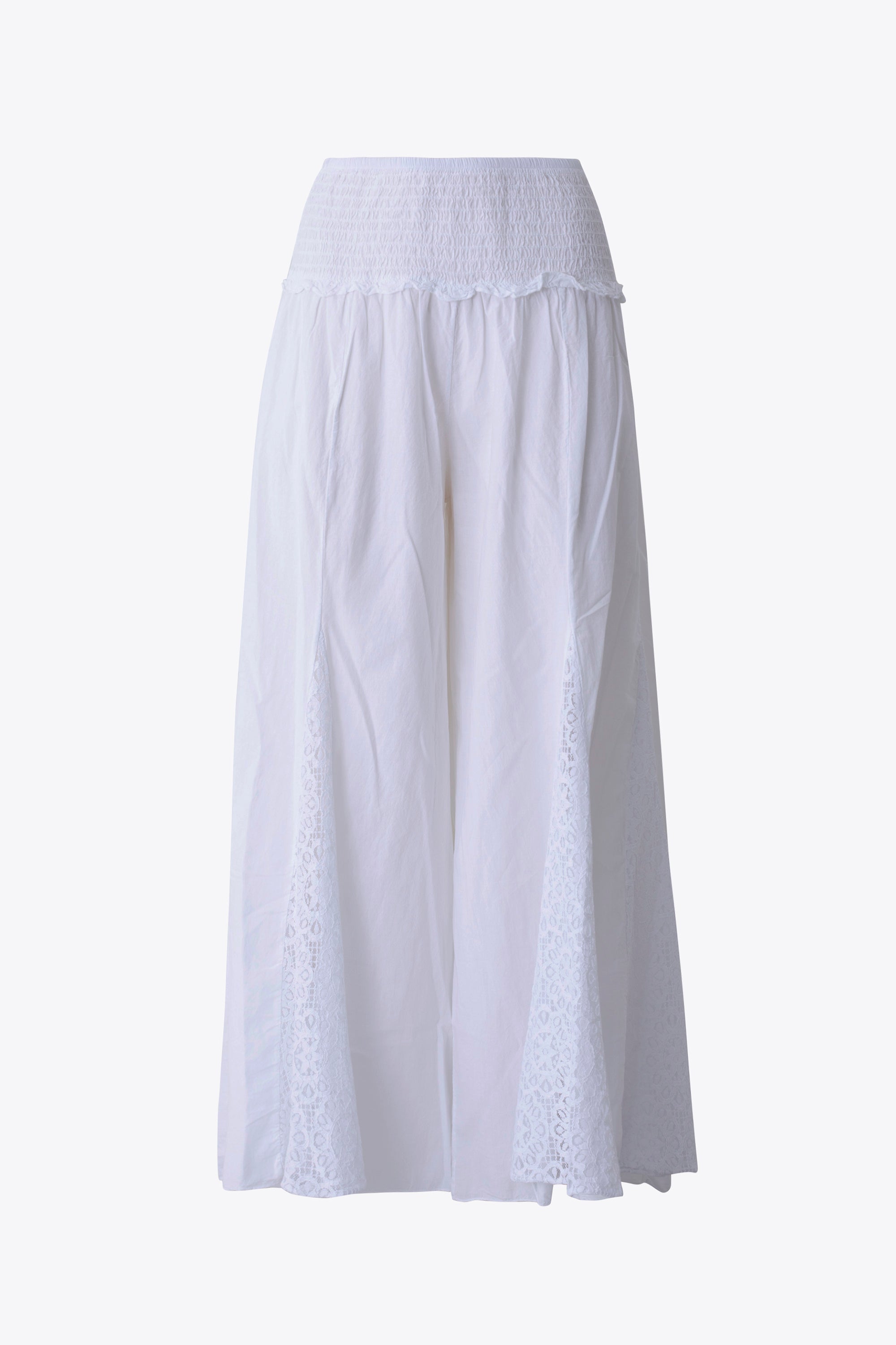 Pantalone ampio in cotone con inserti in pizzo sangallo - PE26