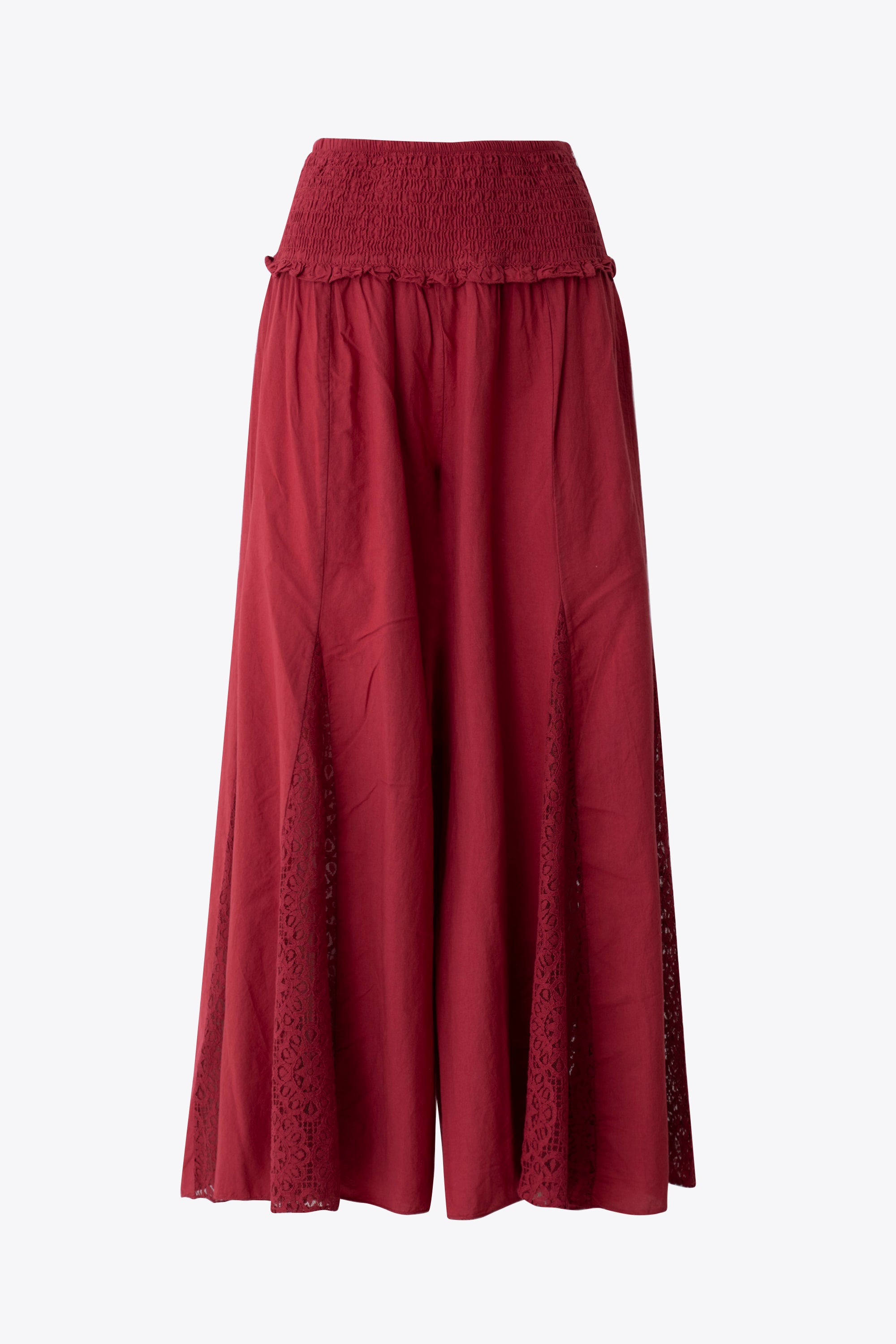 Pantalone ampio in cotone con inserti in pizzo sangallo - PE26
