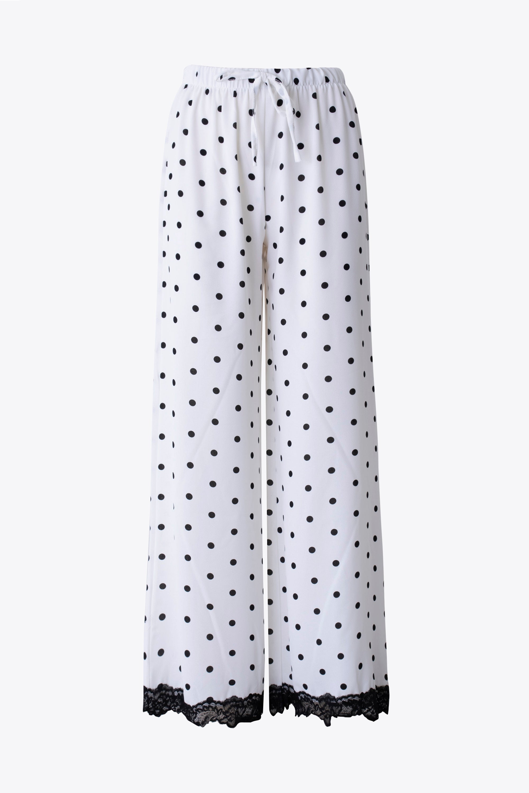 Pantalone palazzo a pois con inserto in pizzo - PE26
