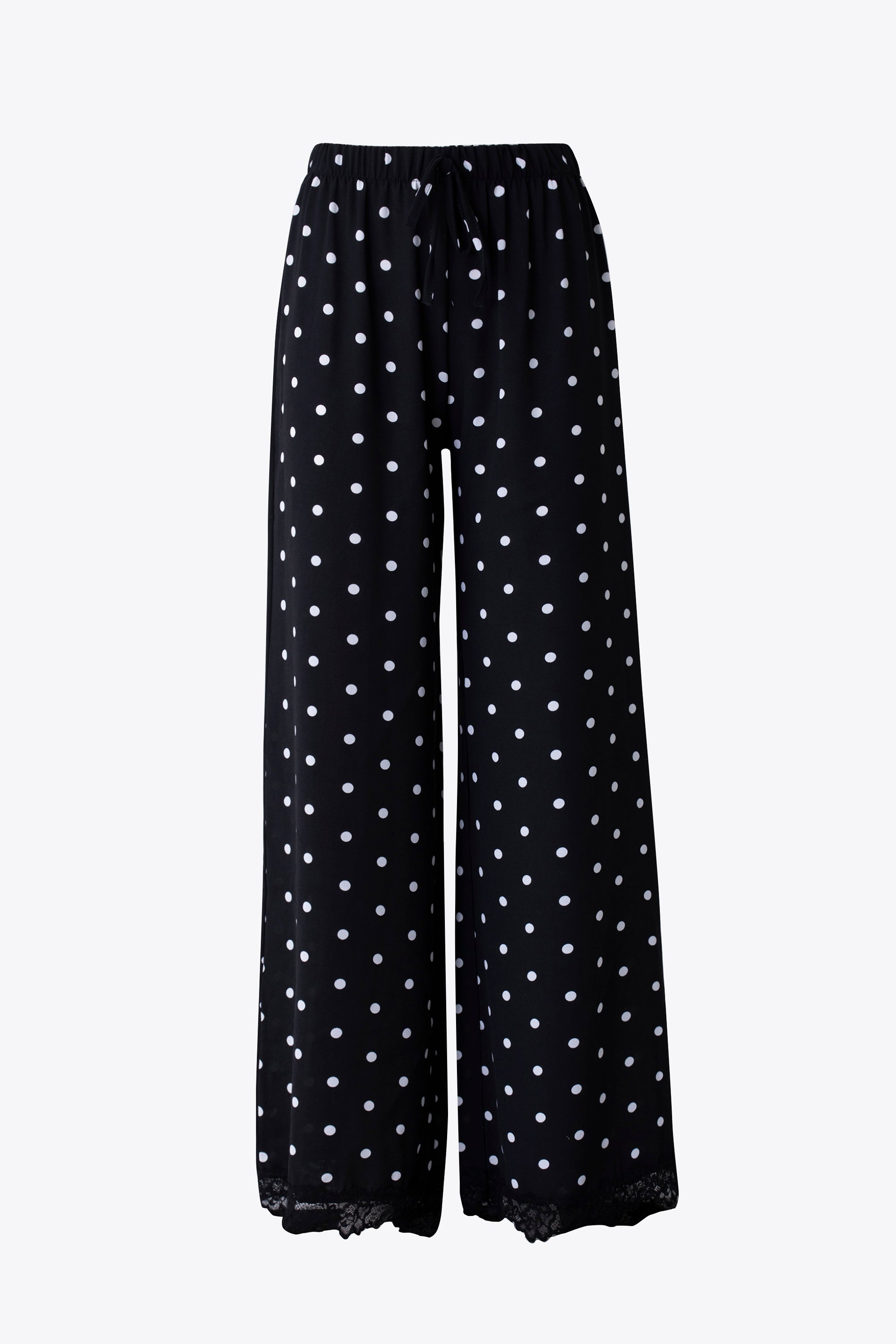 Pantalone palazzo a pois con inserto in pizzo - PE26
