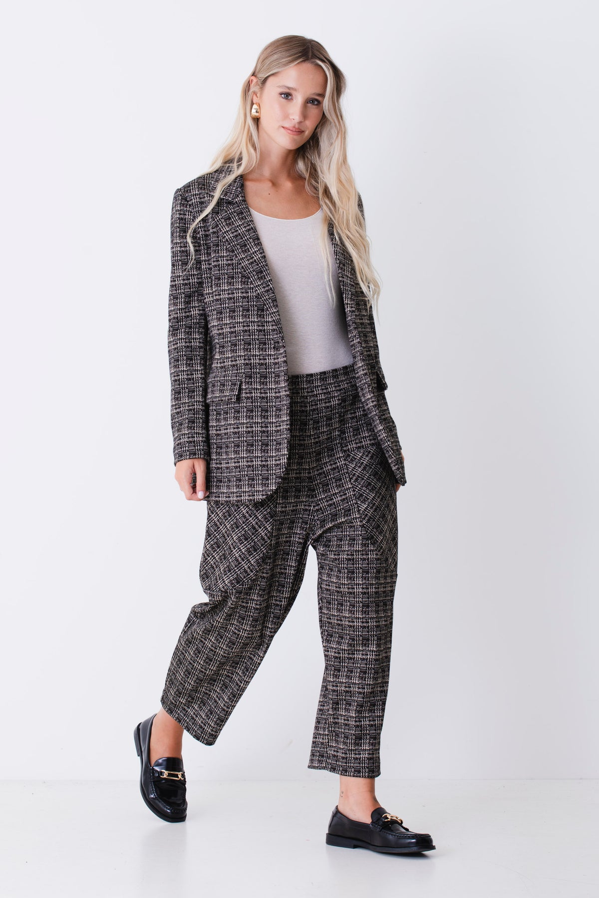 Pantalone wide leg in tweed jacquard a quadri - FW27