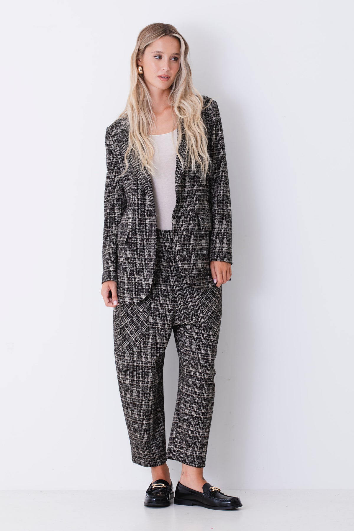 Pantalone wide leg in tweed jacquard a quadri - FW27