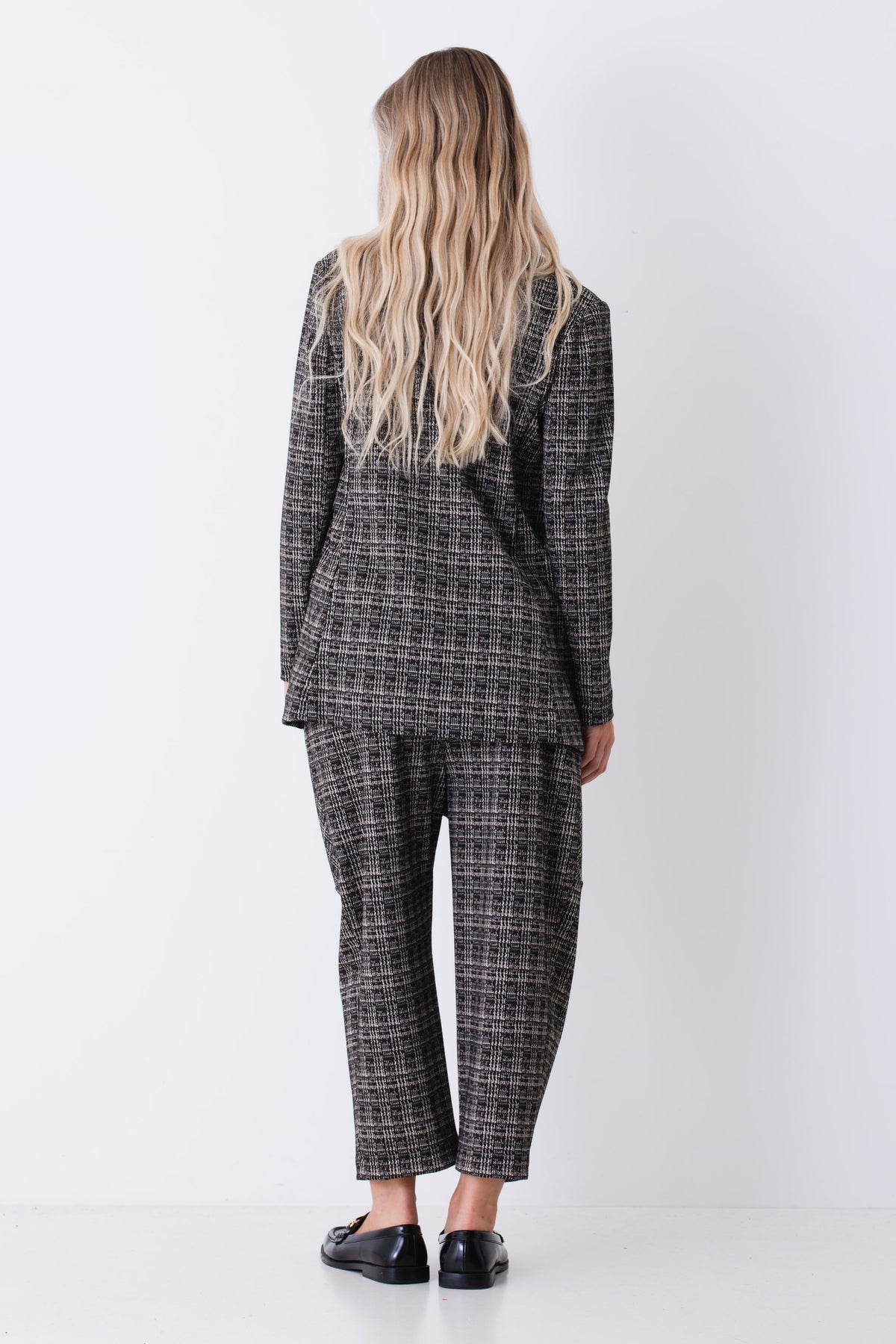 Pantalone wide leg in tweed jacquard a quadri - FW27