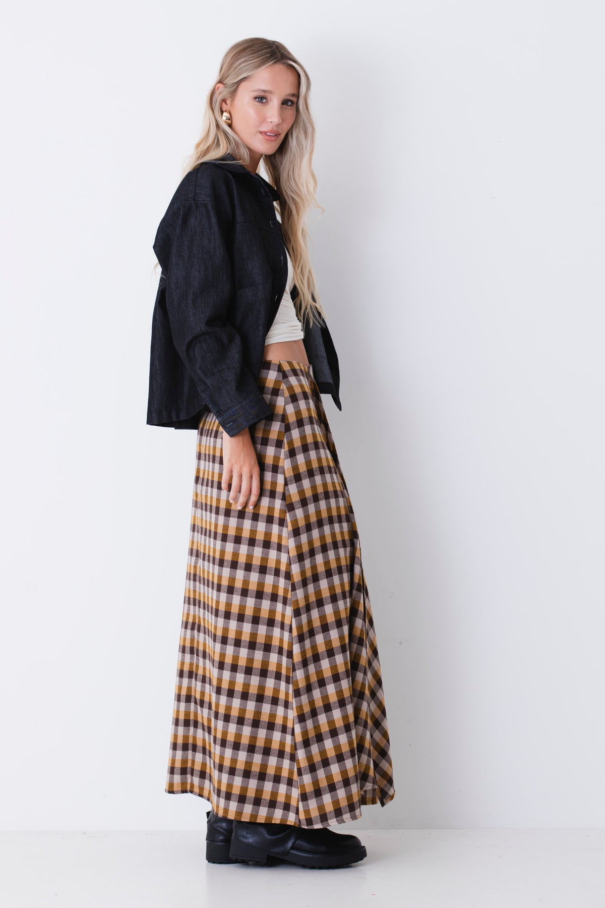 Gonna lunga a quadri tartan con drappeggio - FW27
