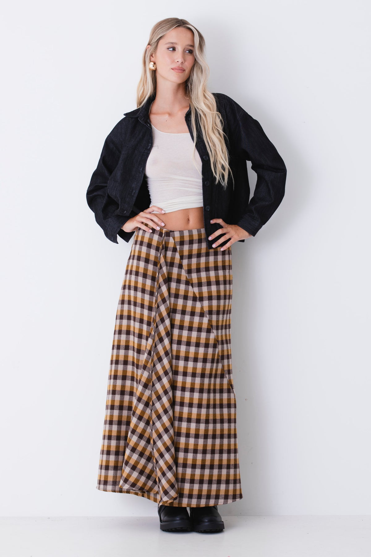 Gonna lunga a quadri tartan con drappeggio - FW27