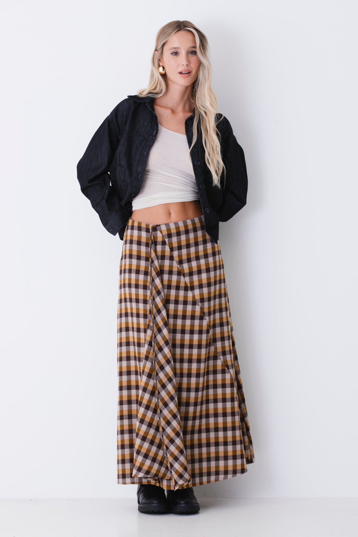 Gonna lunga a quadri tartan con drappeggio - FW27