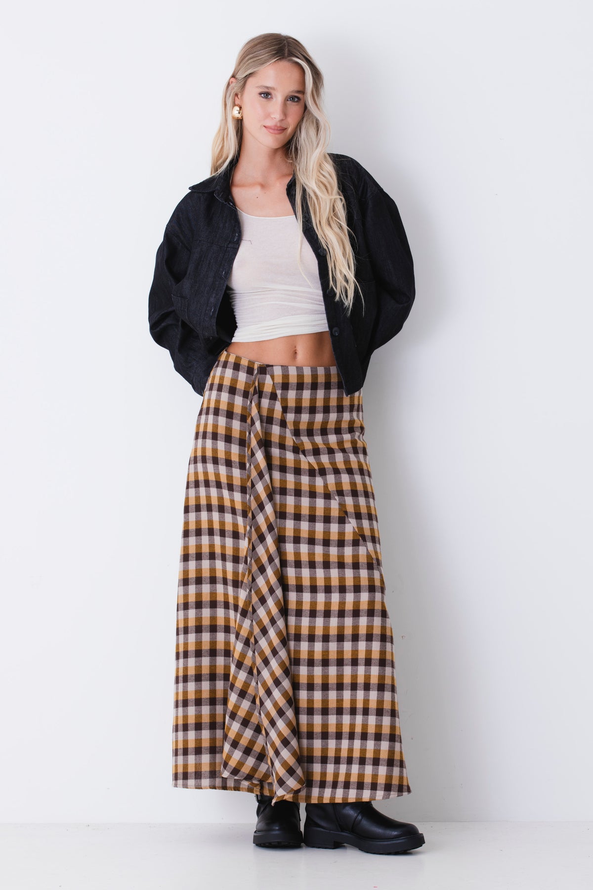 Gonna lunga a quadri tartan con drappeggio - FW27
