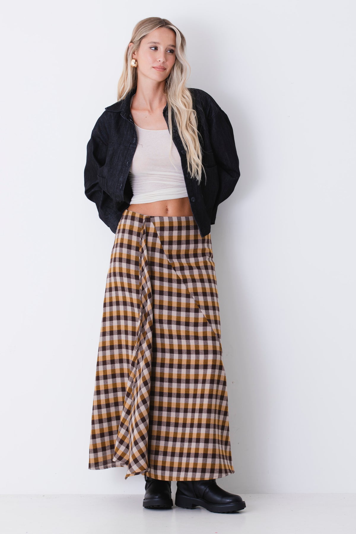 Gonna lunga a quadri tartan con drappeggio - FW27