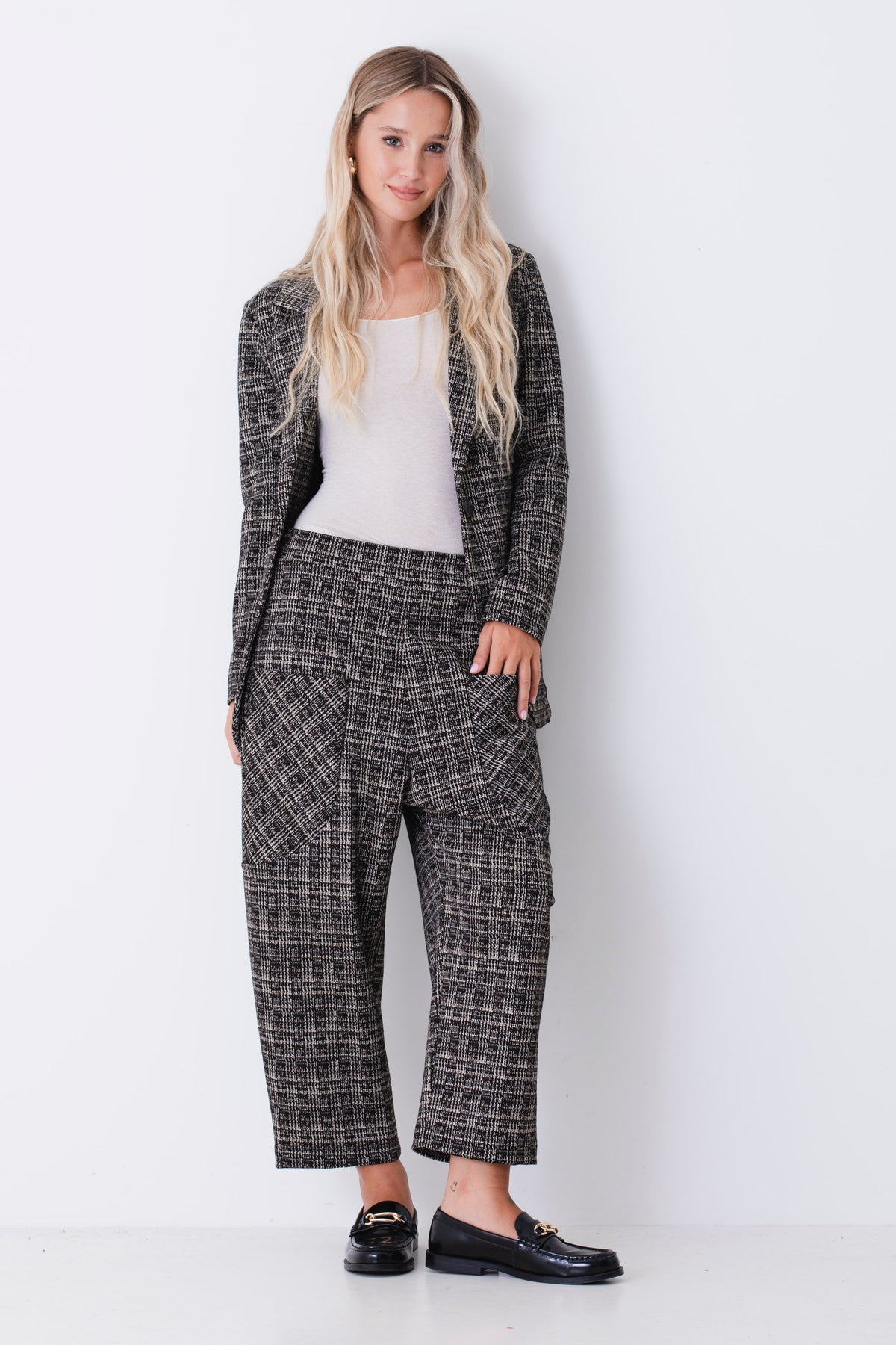 Blazer ad un petto in tweed jacquard a quadri - FW27