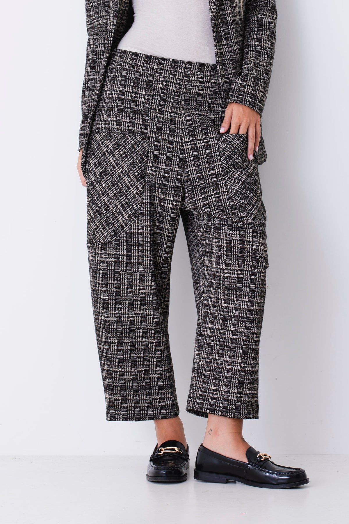 Pantalone wide leg in tweed jacquard a quadri - FW27