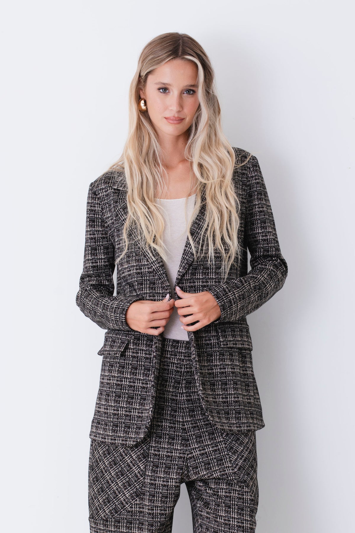 Blazer ad un petto in tweed jacquard a quadri - FW27