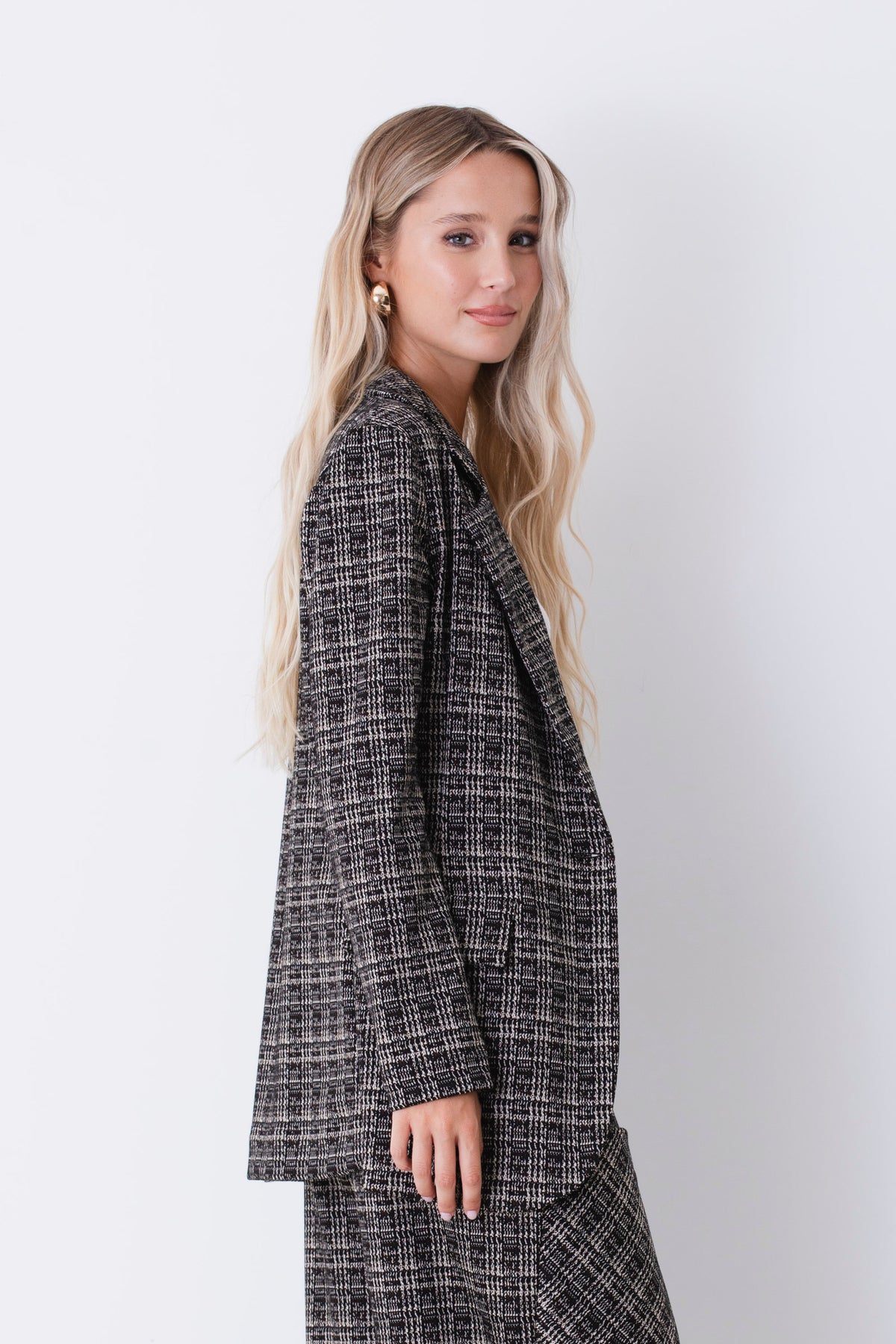 Blazer ad un petto in tweed jacquard a quadri - FW27